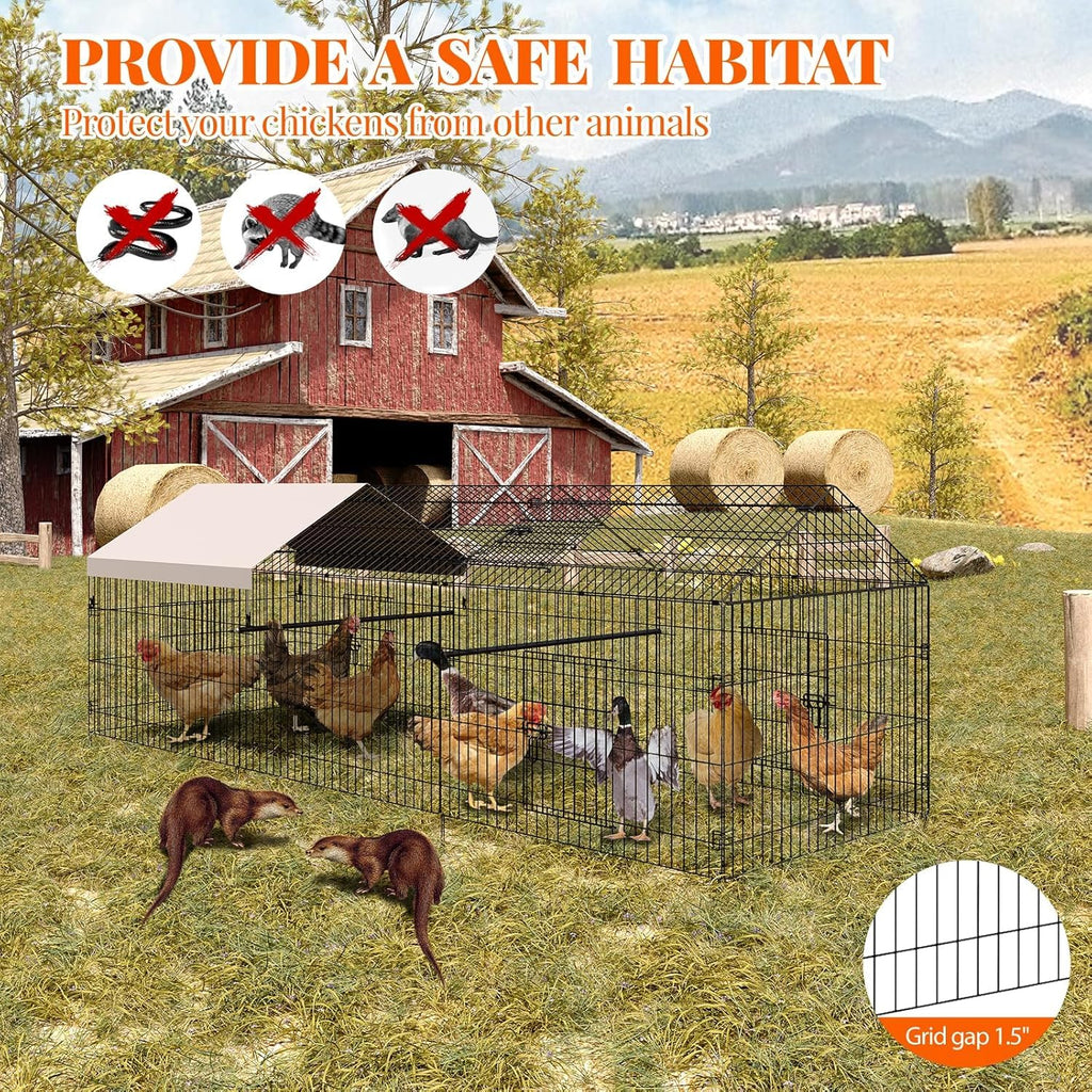 Garvee Chicken Coop 130 in ×40 in Chicken Runs for Yard with Cover Outdoor Metal Chicken Coop for Small Animals Duck Rabbit Hen