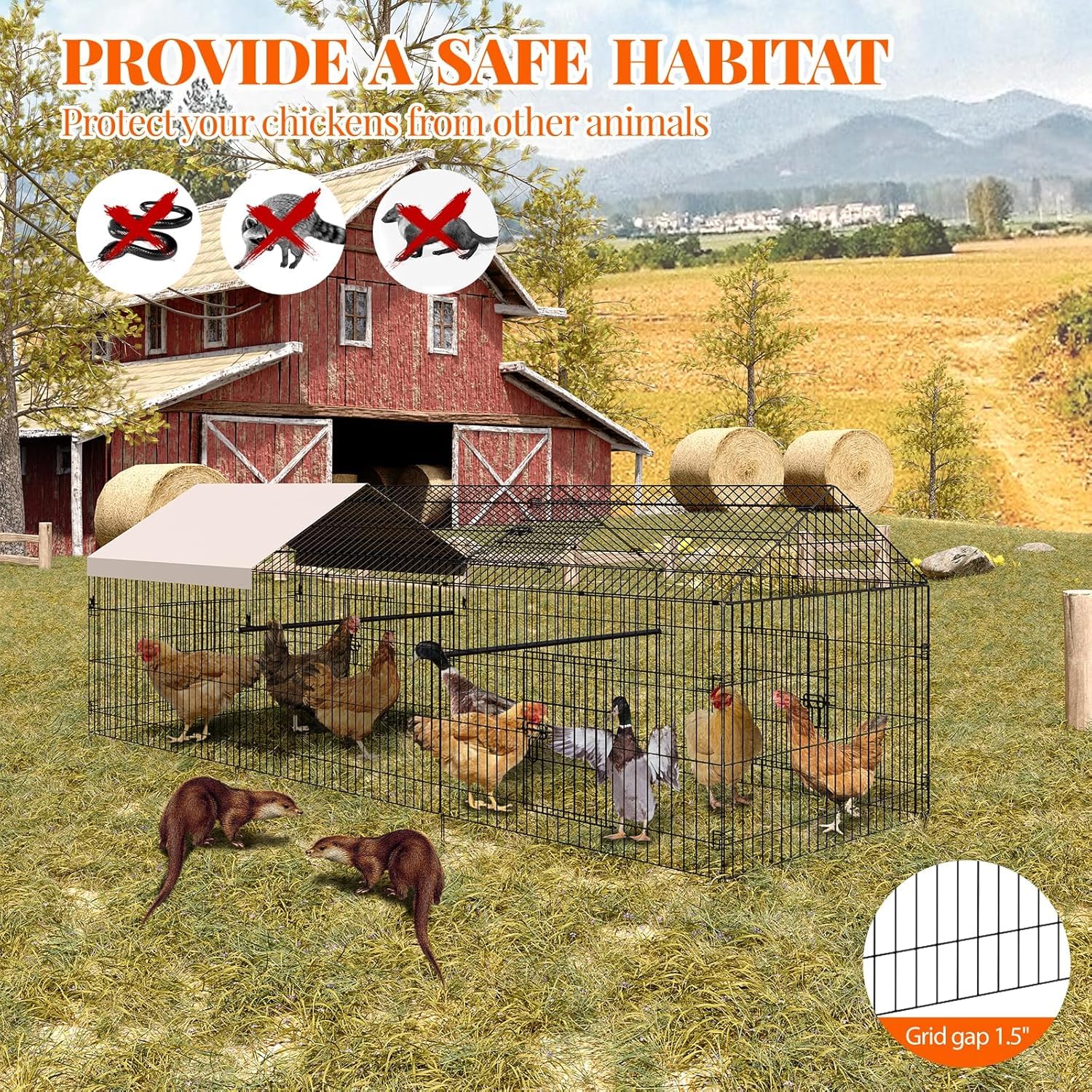 Garvee Chicken Coop 130 in ×40 in Chicken Runs for Yard with Cover Outdoor Metal Chicken Coop for Small Animals Duck Rabbit Hen