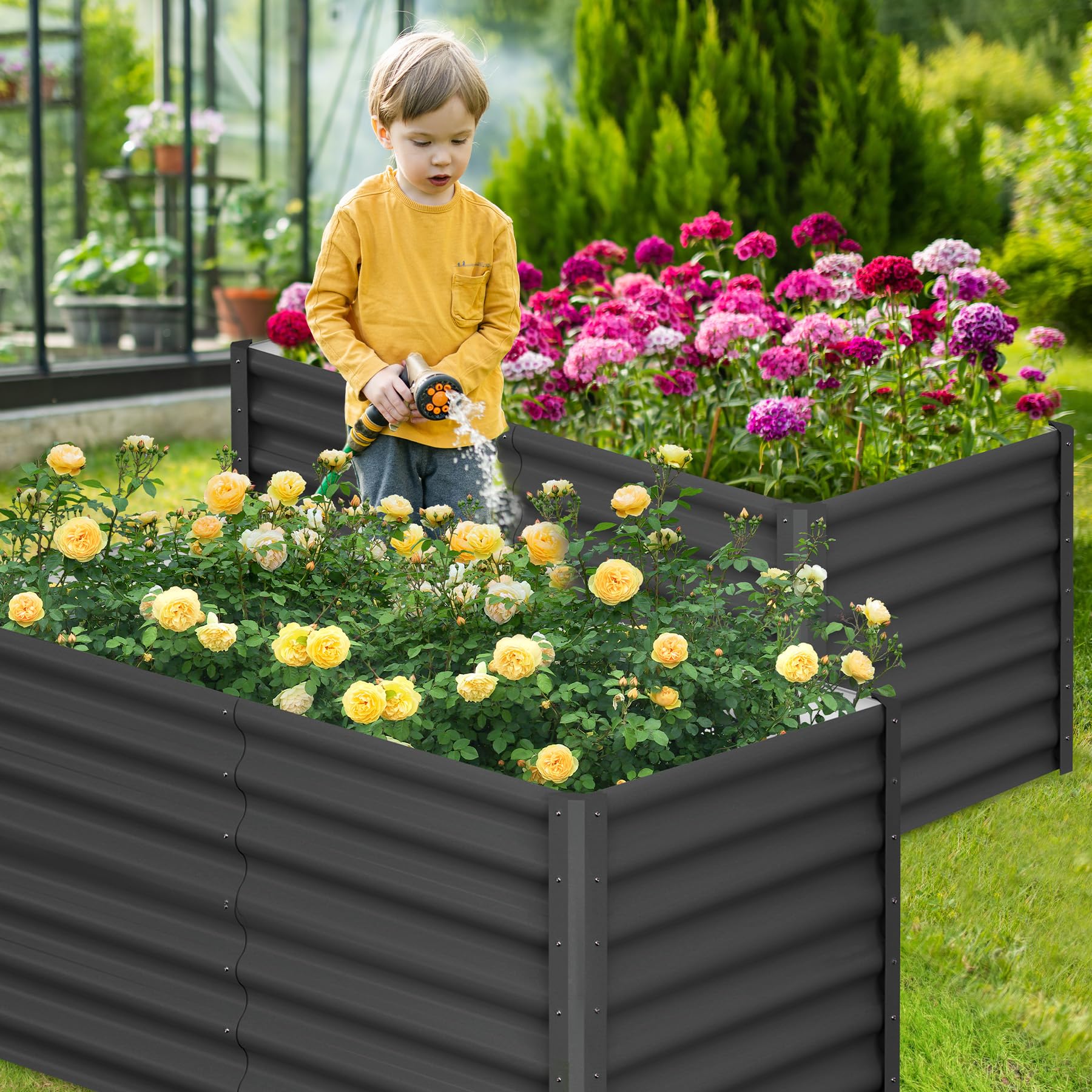 Garvee Raised Garden Bed Set of 2 6x3x2FT Galvanized Metal Durable Stability Open Base Safety Edge Dark Gray for Patios Yards Gardens
