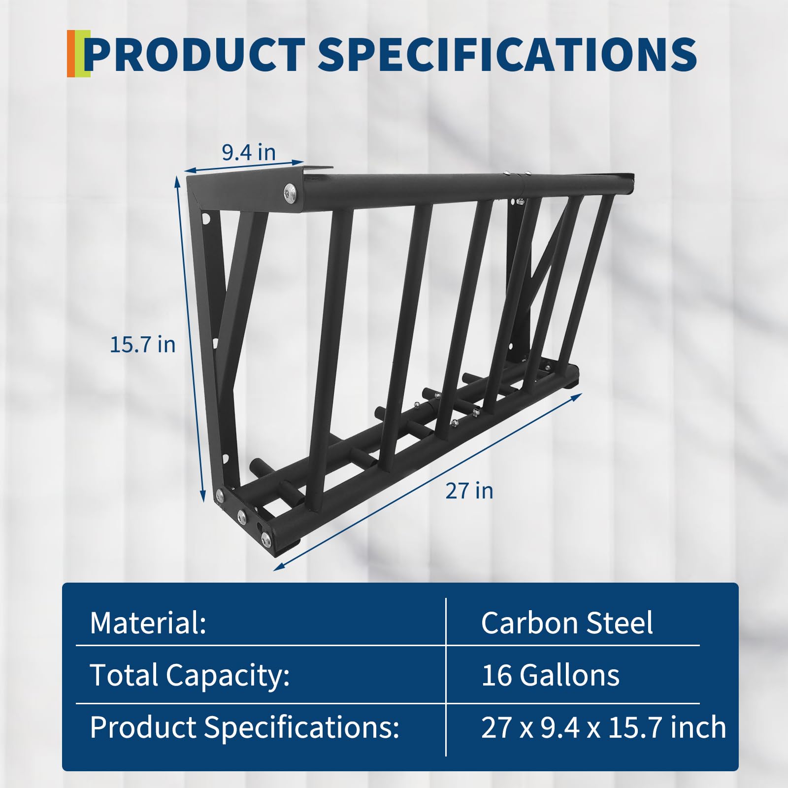 Garvee Wall Mount Hay Rack Livestock Feeder 27" Large Capacity 16 Gallon Heavy Duty Carbon Steel Rust-Resistant Easy Install Indoor Outdoor