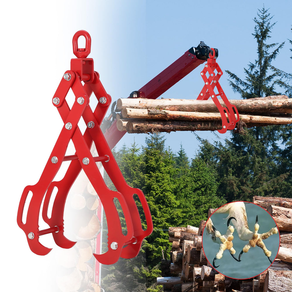 Garvee 28In Log Lifting Tongs with 4 Claw Timber, 360° Swivel, Heavy Duty Steel, Anti-Slip, Adjustable 3-32 Inch Opening, for Tractors & Firewood