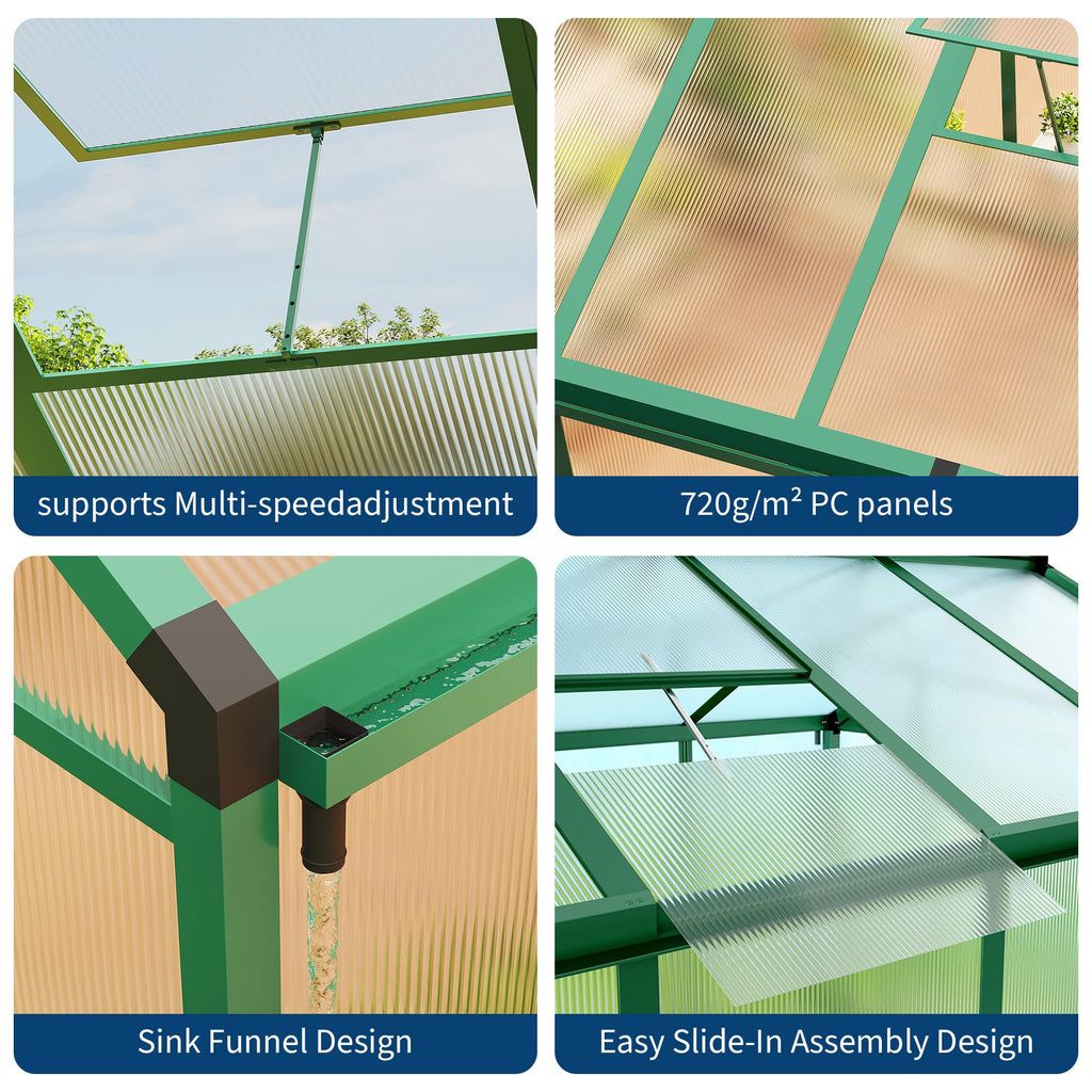 Garvee 6x10 FT Walk-in Greenhouse Polycarbonate Panels Aluminum Frame Roof Vent Ground Nails Backyard Garden