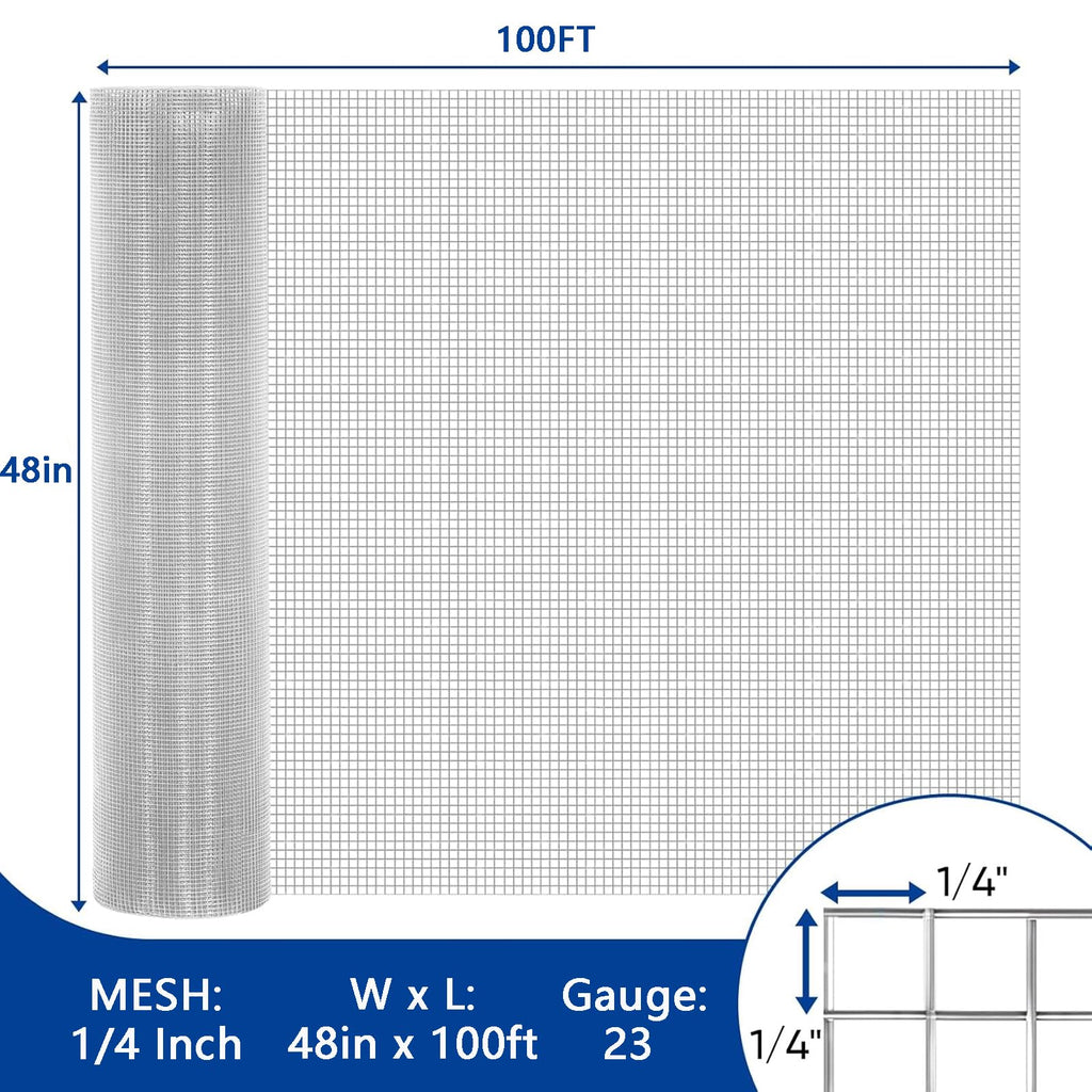 Garvee Hardware Cloth 1/4",  48" x 100' 23 Gauge Galvanized Wire Mesh Roll, Wire Fence for Garden Guard Poultry Netting