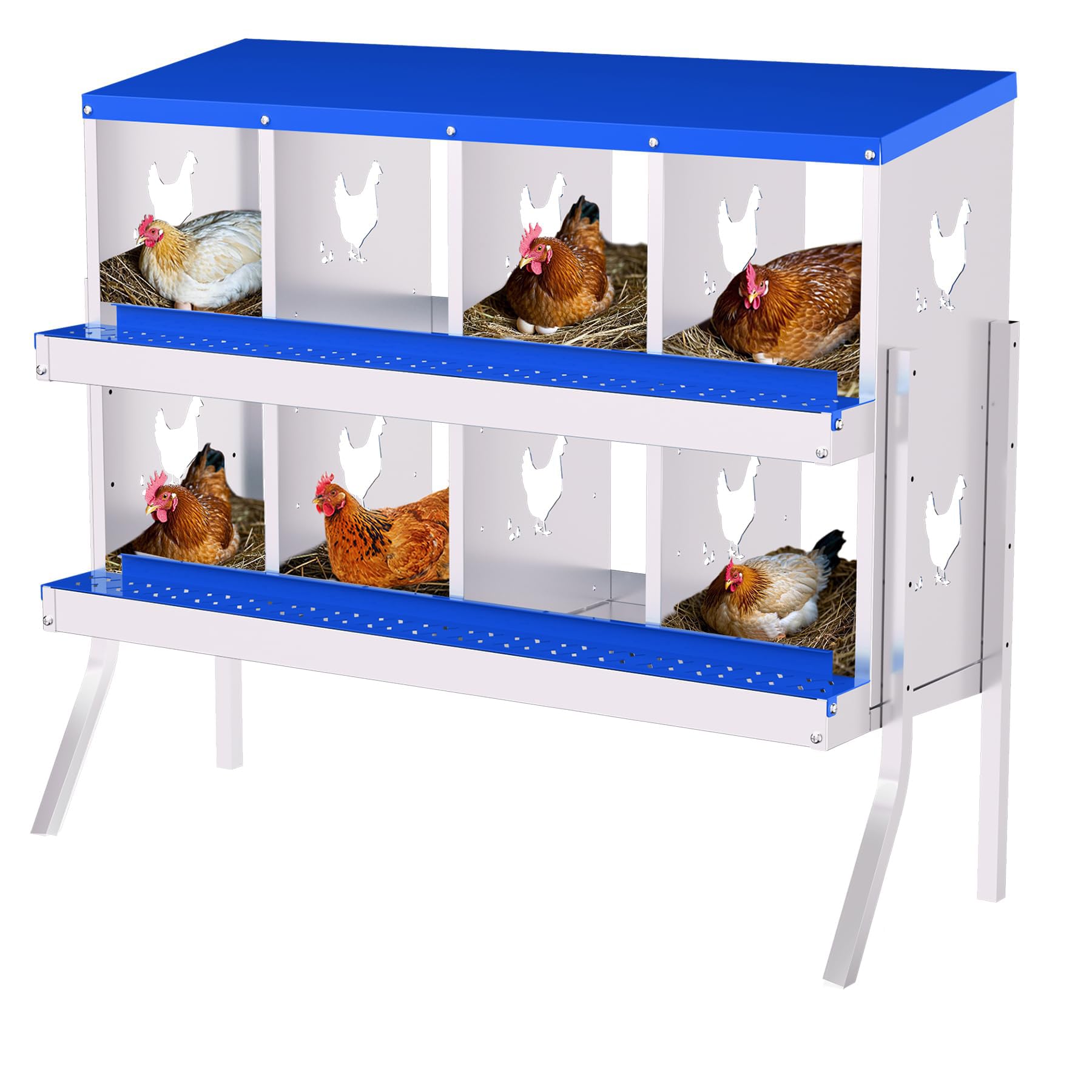 Garvee 8-Hole Bracket Legs Chicken Nesting Box Galvanized Steel Rustproof Automatic Egg Collection Ventilated Easy Install Wall or Freestanding for Chicken Coop Blue
