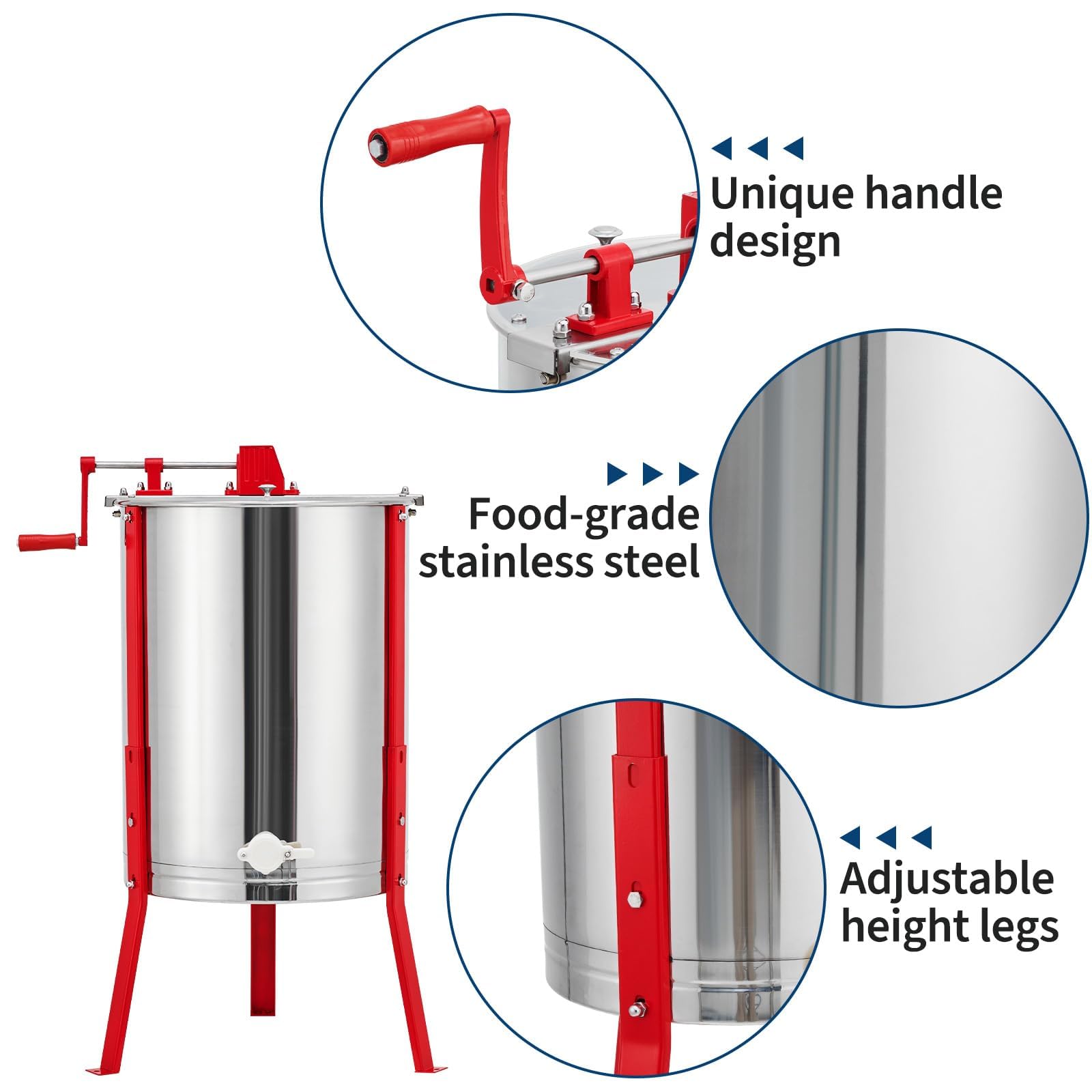 Garvee Manual Honey Extractor 4-Frame Stainless Steel with Adjustable Legs Transparent Lid Beekeeping Tool for Apiaries