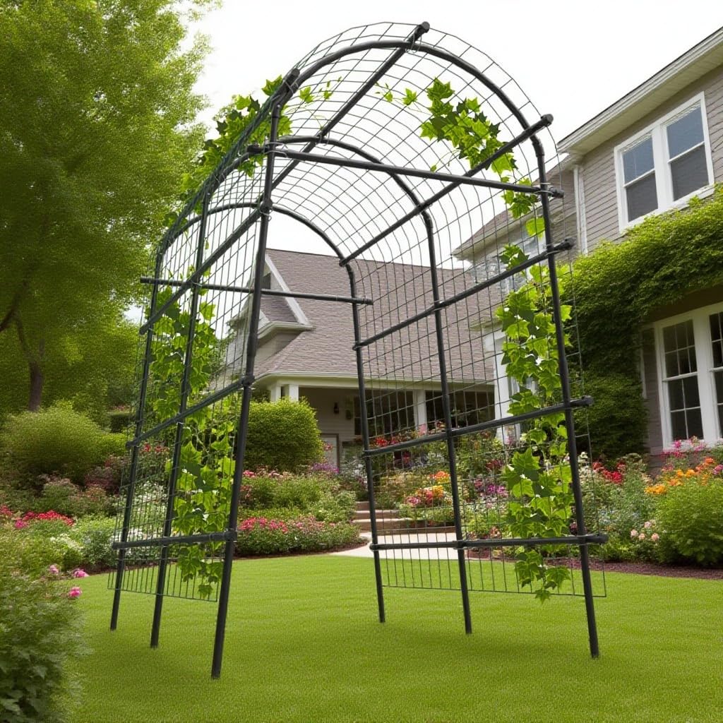 Garvee Garden Arch Trellis 7.5FT Extra Tall Stainless Steel Polyethylene-Coated Sturdy Netting Adjustable Width Outdoor Wedding Party Decor