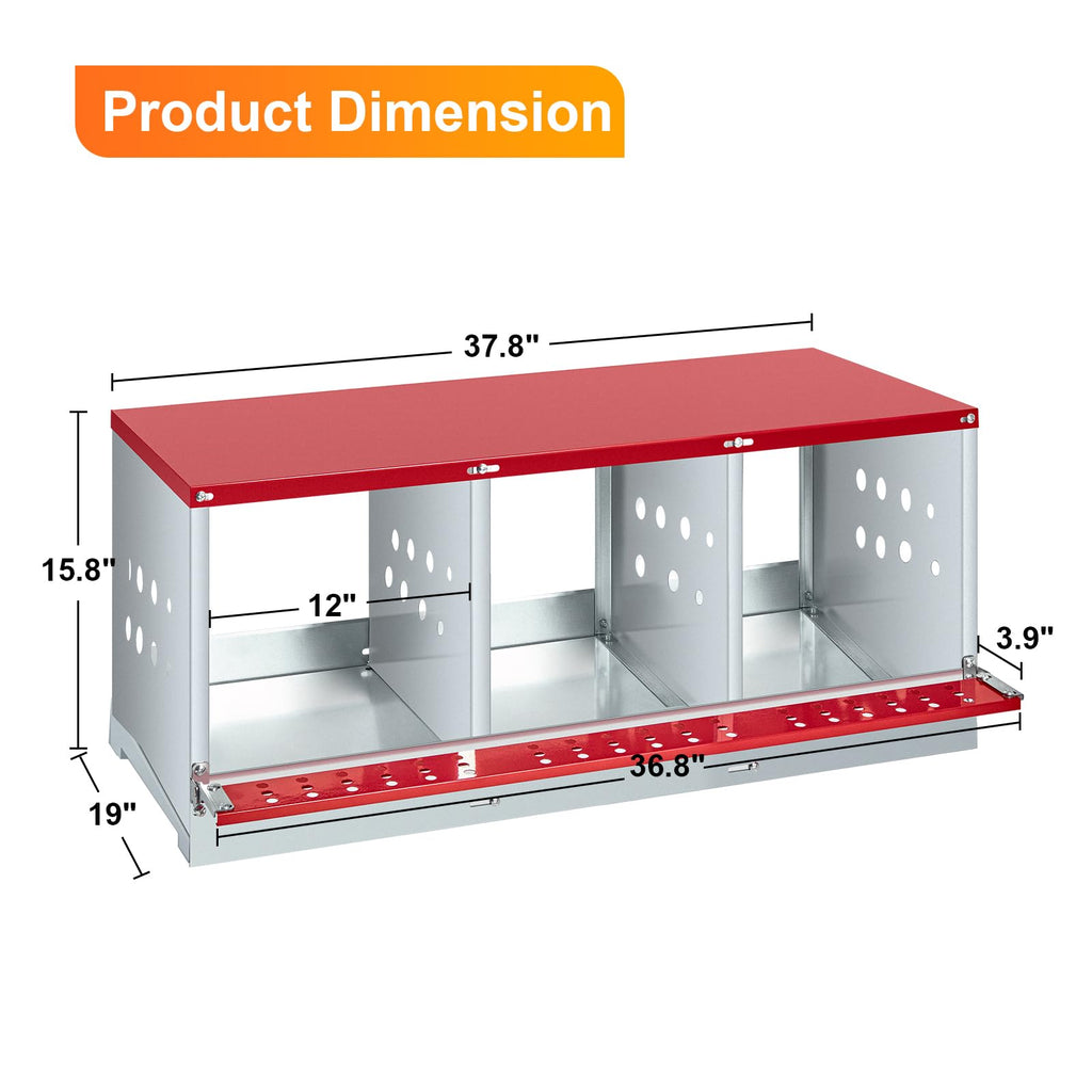 GARVEE 3-Compartment Galvanized Steel Nesting Box - Easy Egg Collection, Ventilated Design for Hens/Ducks/Rabbits Backyard Coop