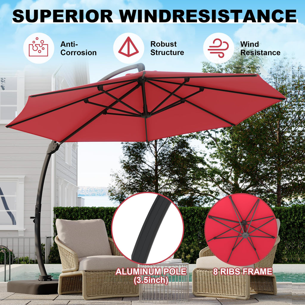 Garvee 11FT Cantilever Patio Umbrella 360° Rotation Infinite Tilt Aluminum Frame Water-Repellent Fabric Heavy-Duty Base for Outdoor Patio Poolside
