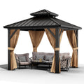 Garvee 10x10ft Hardtop Gazebo Outdoor Aluminum Frame Double Roof Waterproof Metal Roof Netting Curtains Backyard Patio Deck Poolside