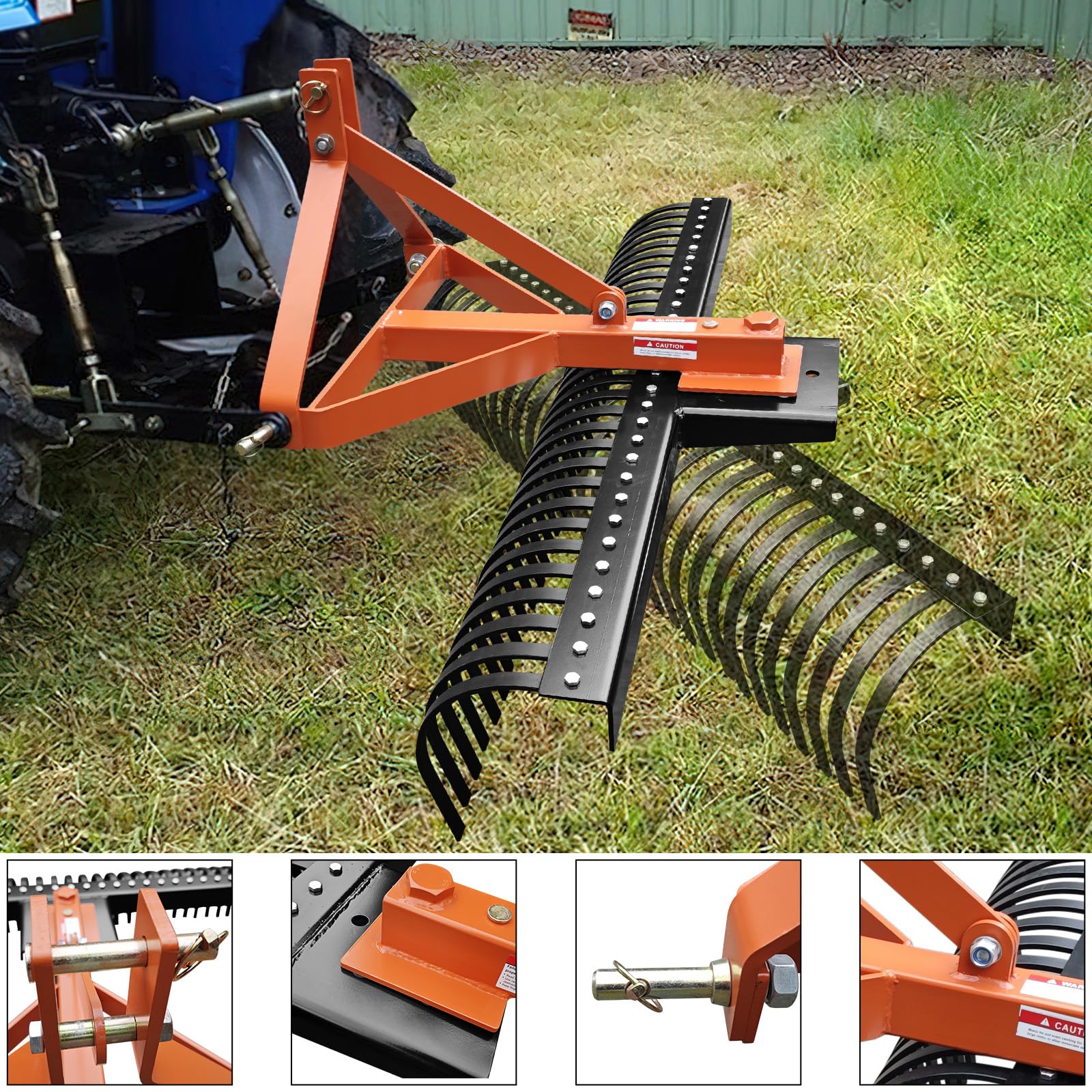 Garvee 5 FT Landscape Rake for Tractors, 3-Point Rock Rake, 360° Rotation, Steel, 30 Tines, Fits Cat 1 & 2, Yard & Farm Use