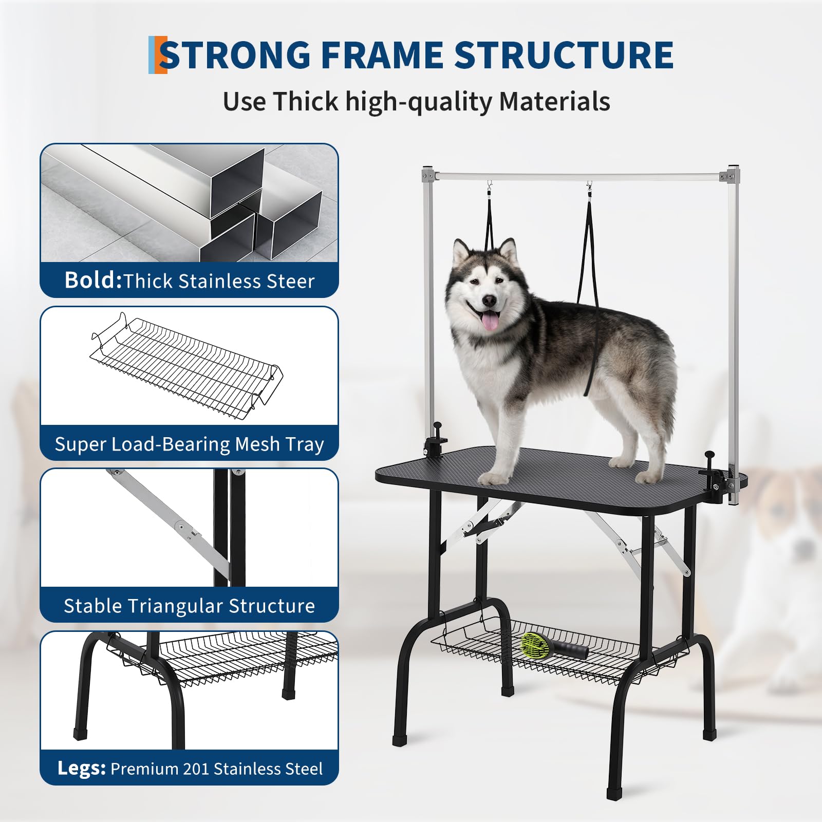 Garvee 46" Dog Grooming Table, Adjustable Height Pet Drying Desktop Foldable Pet Grooming Table Station with Arms, Noose, Mesh Tray 330LBS Capacity for Home and Pet Salon
