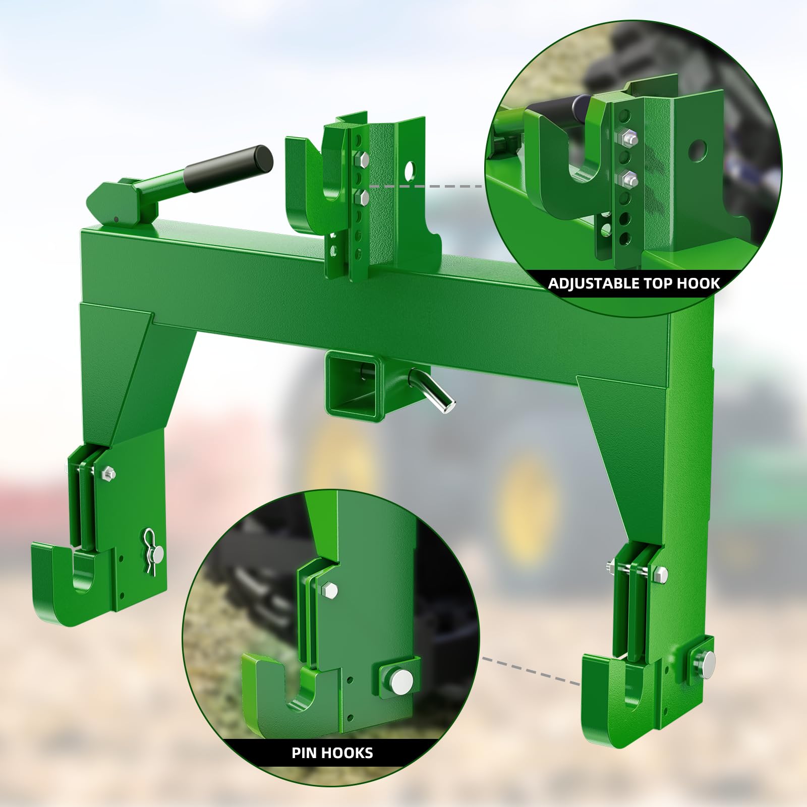 Garvee 3-Point Quick Hitch for Category 0 & 1 Tractors, 3000 lb Heavy-Duty Steel Quick Attach Hitch, Easy Install Tractor Implement Adapter, Green