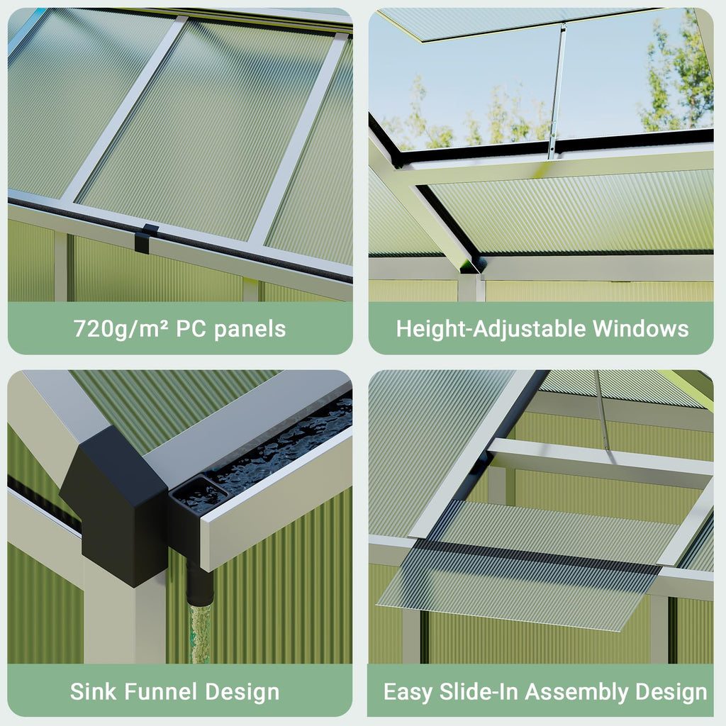 Garvee 6x10 FT Polycarbonate Greenhouse with Aluminum Frame, Lockable Door, Adjustable Roof Vent, Water Gutter System for Backyard Garden