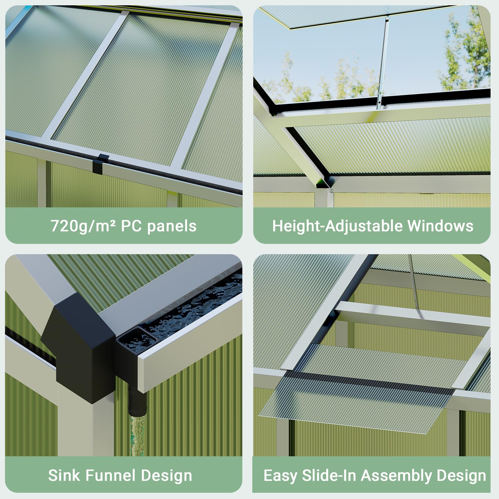 Garvee 6x10 FT Polycarbonate Greenhouse with Aluminum Frame, Lockable Door, Adjustable Roof Vent, Water Gutter System for Backyard Garden