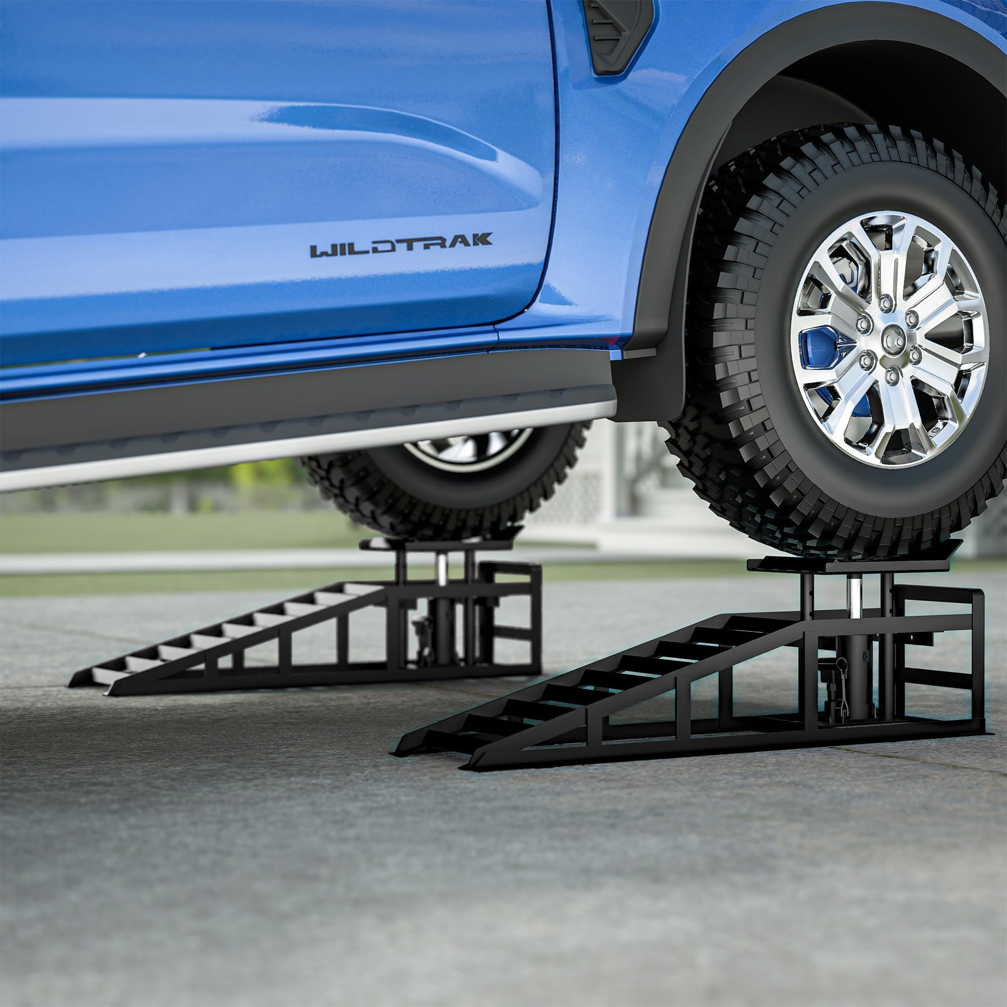 Garvee 2-Pack Hydraulic Car Ramps, 3 Ton Heavy-Duty Steel with Adjustable Height, Wide Incline, and Low Profile for Vehicle Maintenance and Garage Use, Black