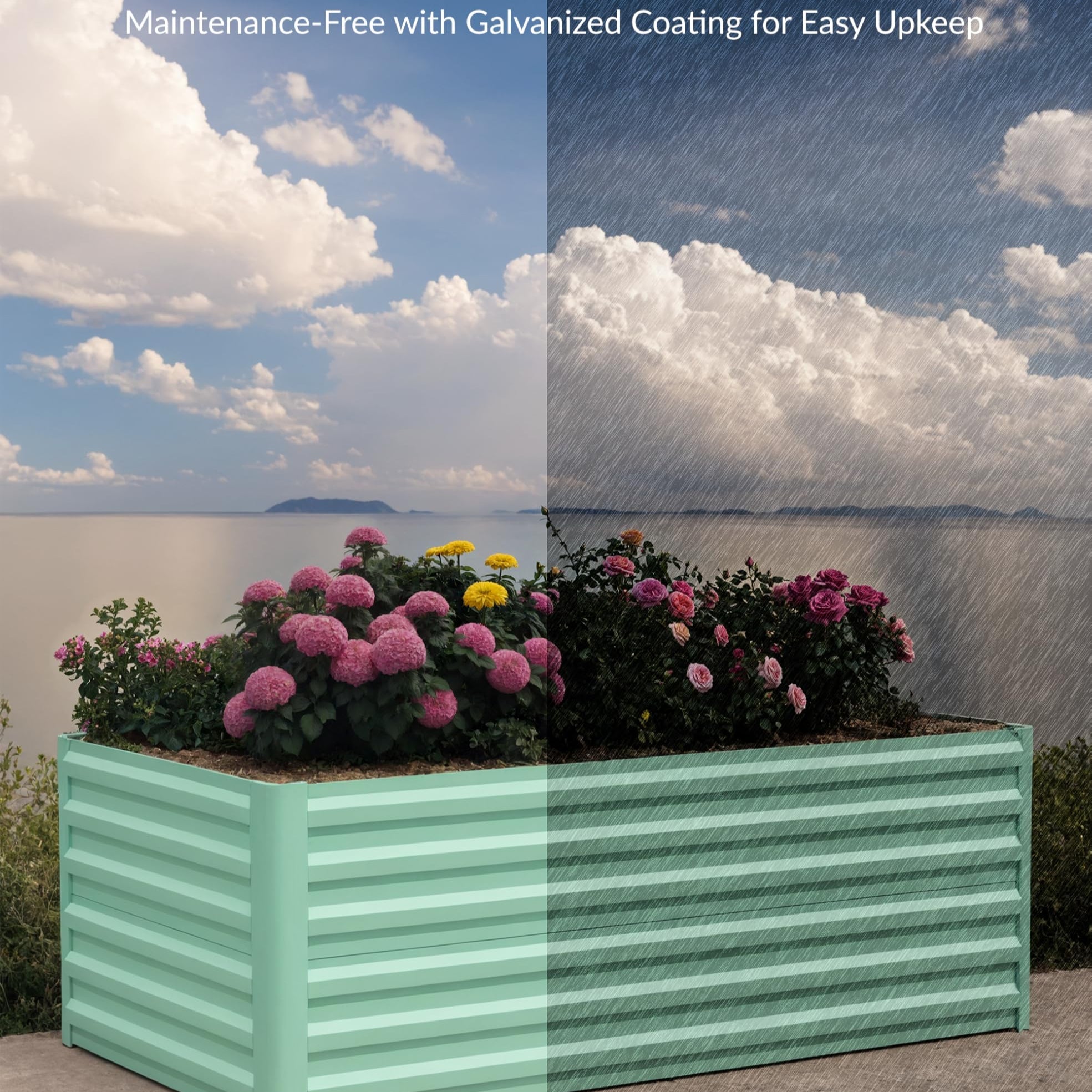 Garvee 8 × 4 × 2 ft Galvanized Raised Garden Bed, 0.5 mm Metal Planter Box with Open Bottom & X-Brace, 32 sq ft Deep Root Garden Bed for Vegetables, Herbs & Flowers, Green
