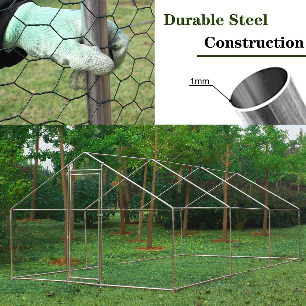 Garvee Chicken Coop Large Metal Chicken House,Walk-in Poultry Cage Chicken Run Pen Dog Kennel Duck House with Waterproof and Anti-Ultraviolet Cover (XL(10' L x 20' W x 6.56' H))