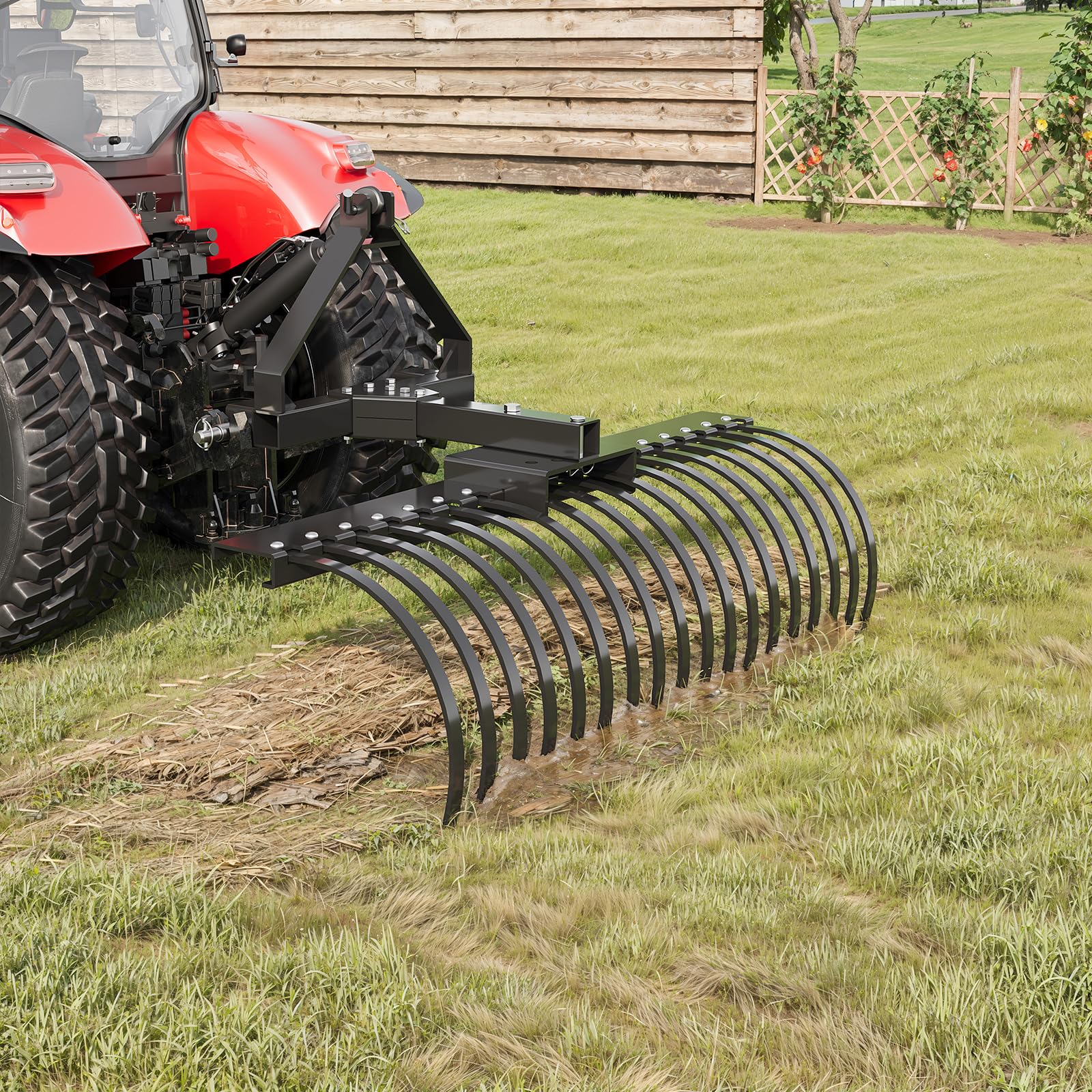 Garvee Tow Behind Dethatcher, 50-inch Tow Dethatcher with 18 Steel Tines, 3-Point Lawn Dethatcher Rake with Attachments for Tractor, Landscape Rake for Garden, Farm, Grass