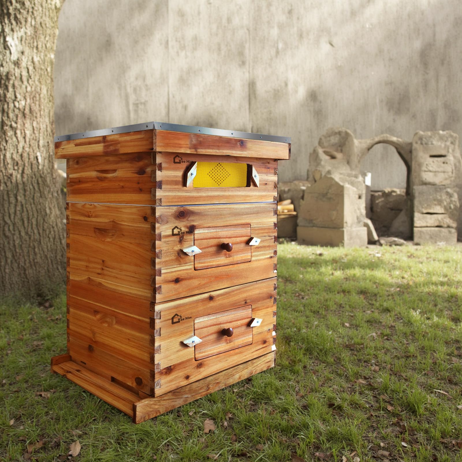 Garvee 10-Frame Langstroth Beehive Kit with Acrylic Window, Beeswax Coated Cedarwood, Easy Assembly, Ventilated Design, Complete Starter Set for Beekeeping
