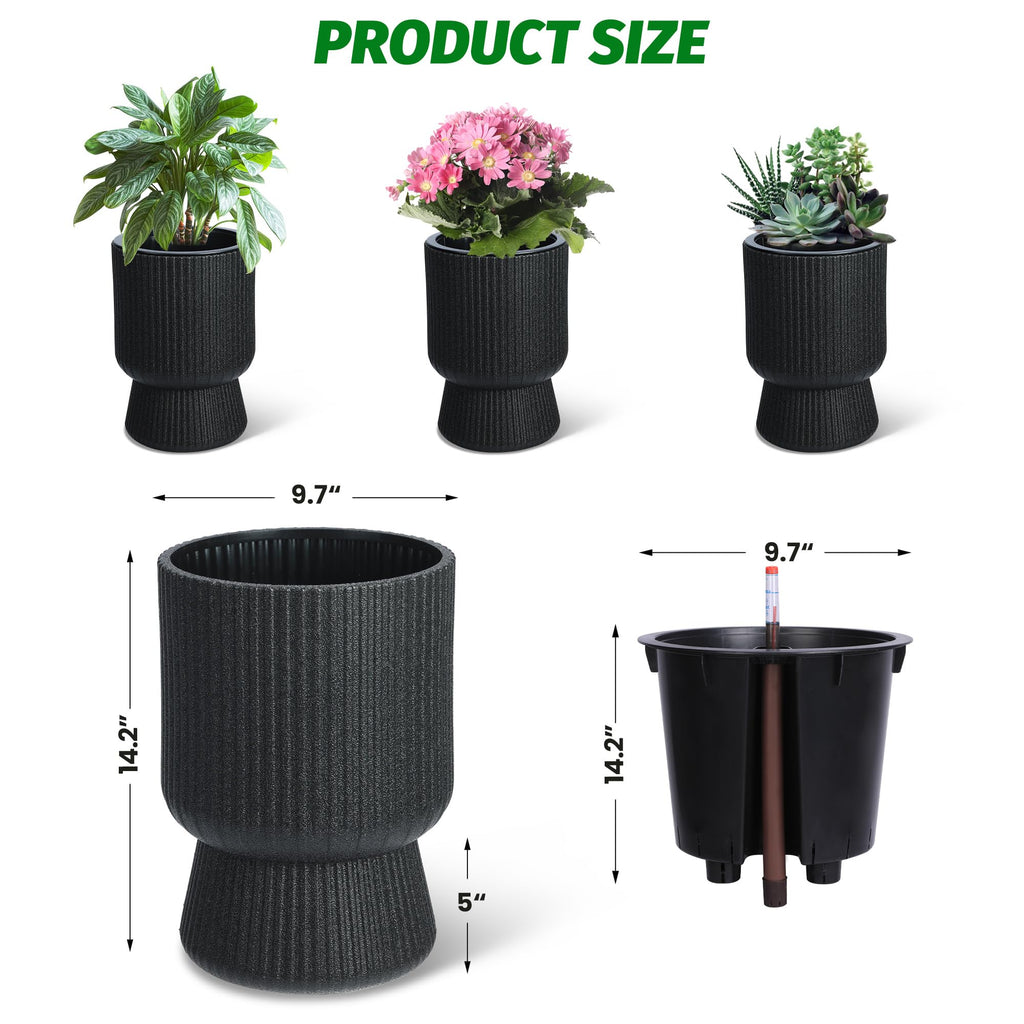 Garvee 14 Inch Self Watering Plant Pots with Drainage Holes, Water Level Monitor, Tall Indoor Planters, Freeze-Proof UV Material, Ideal for Patio & Porch
