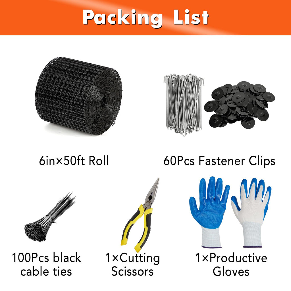 Garvee Solar Panel Bird & Critter Guard Kit 6“ x 50‘ PVC Coated Wire Mesh 1/2" Critter-Proof Mesh Includes Fasteners Gloves Pliers Outdoor Protection