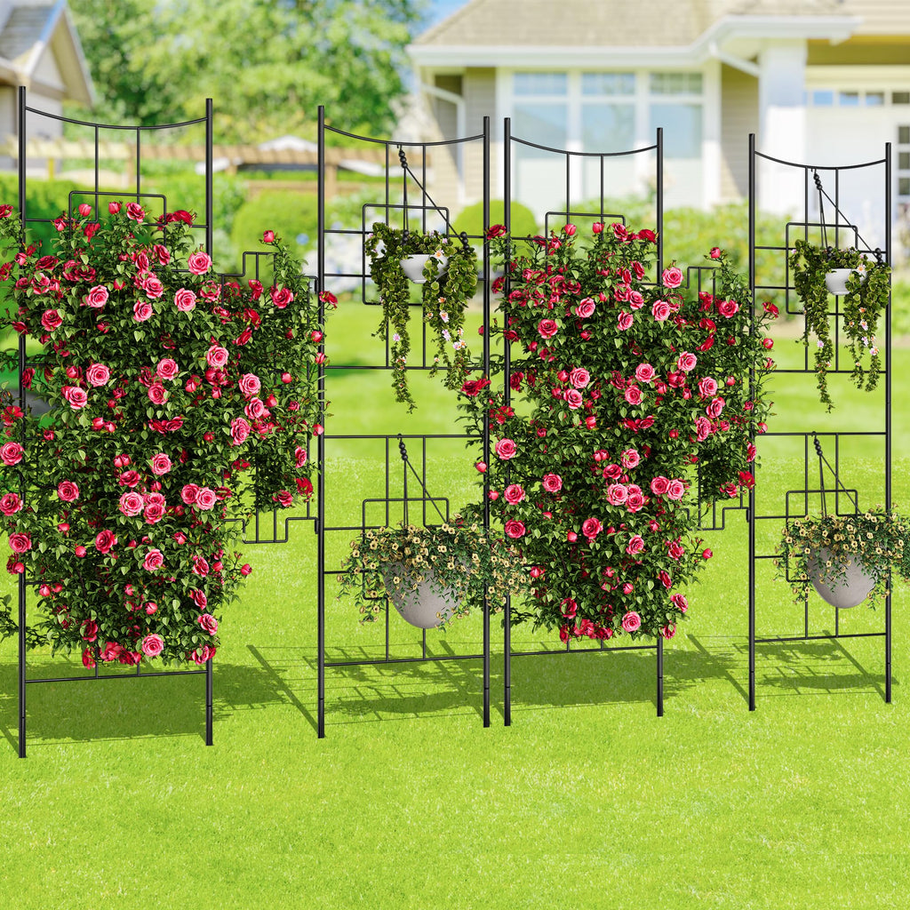 Garvee Elegant 2 Rack Baroque Iron Trellis for Climbing Plants, Rustproof Durable Support with Ergonomic Design, Easy Assembly, Black Finish for Garden & Indoor Use