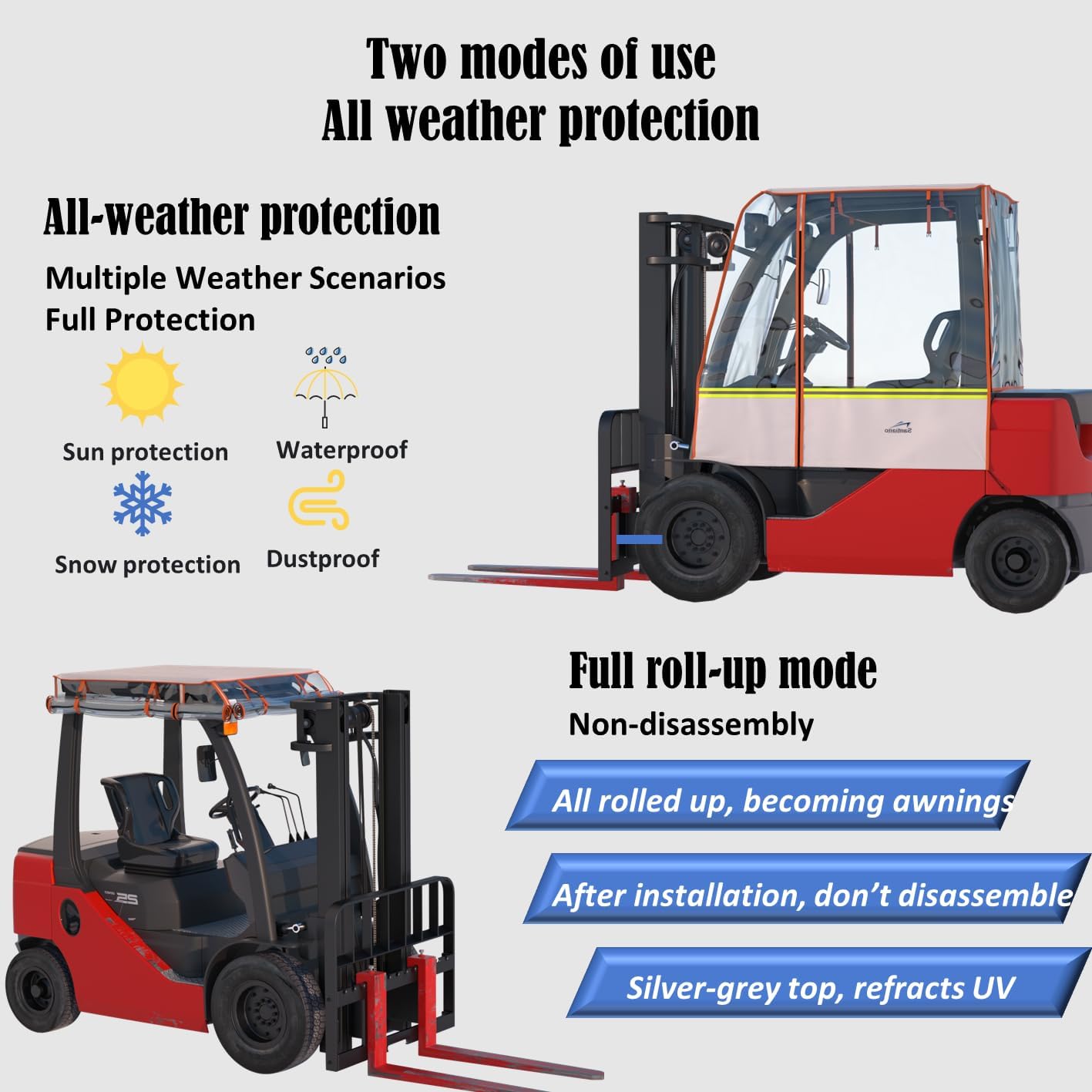 Garvee Clear Forklift Cover 57x47x52 Universal Fit Heavy Duty Waterproof 600D Oxford PVC Tear-Resistant Elastic Hem Adjustable Straps Outdoor Warehouse