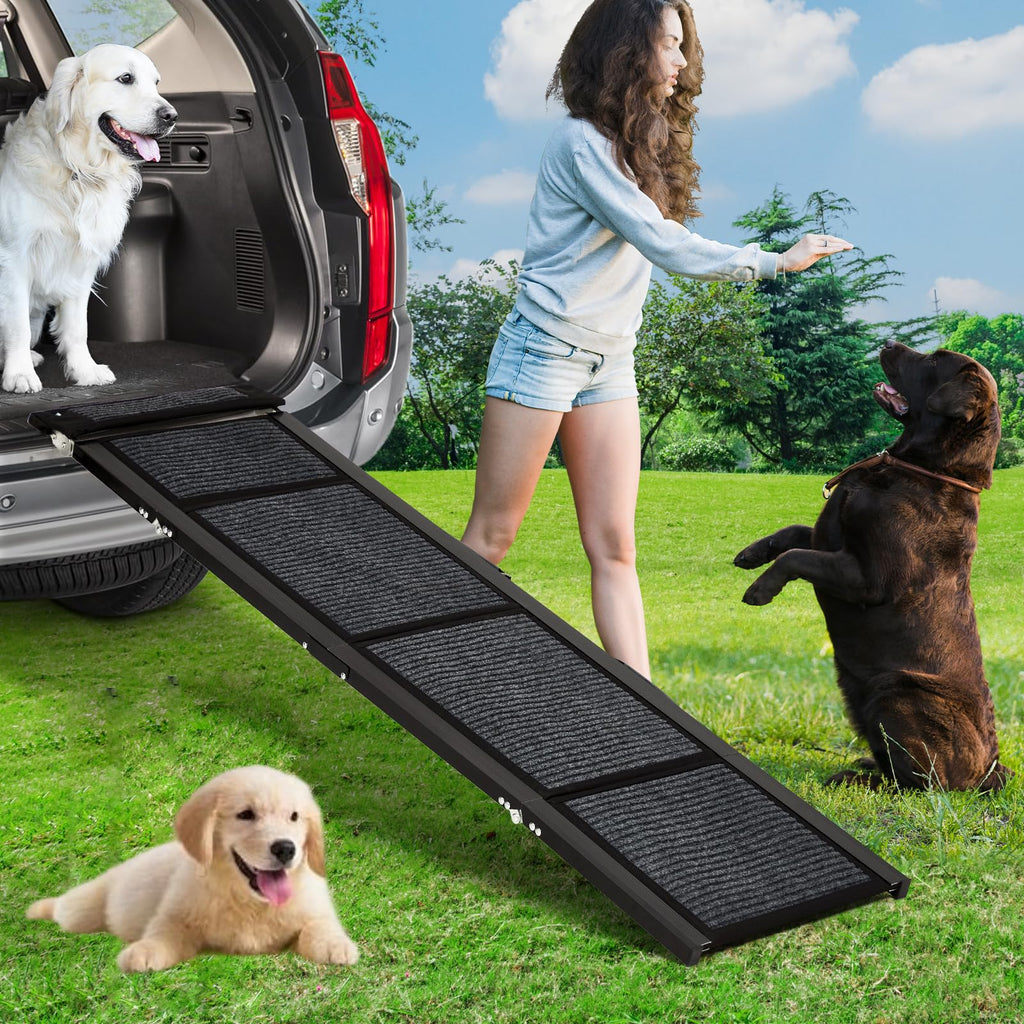 Garvee 63"×20" Portable Aluminum Dog Car Ramp, Folding Pet Ramp for Large Dogs with Non-Slip Surface Portable Dog Car Ramp for SUV Car & Truck, Outdoor Dog Ramp Up to 250 LBS