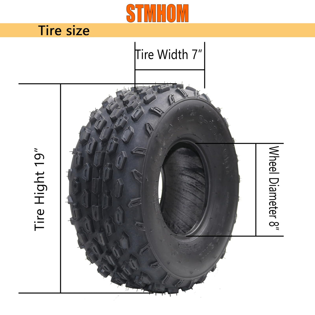 Garvee Set of 2 19x7-8 ATV UTV Mini Bike Tires Tubeless 4PR Sport-Racing Durable Rubber Aggressive Tread Off-Road