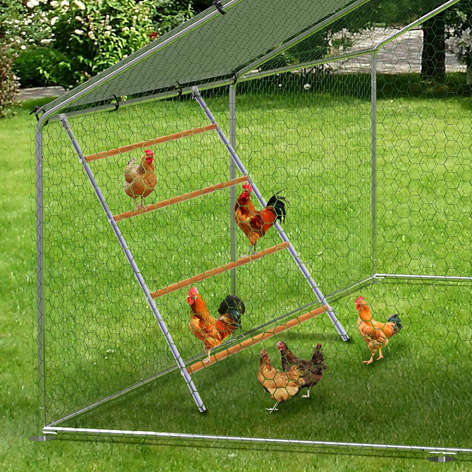 Garvee Chicken Perch for Coop 55x40'' Galvanized Iron & Wood Weatherproof Ladder Design Stable Round Bars Multi-Tier Roosting for Backyard Poultry