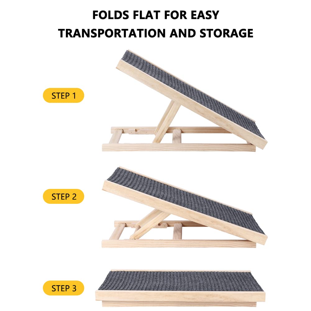 Garvee Wooden Adjustable Dog Ramp for Bed Couch, 27.6'' x 13.4'' Foldable Pet Ramp for Small or Large Dog with Non-Slip Surface Portable Dog Car Ramp for SUV Car, RVs & Truck, Up to 100 LBS