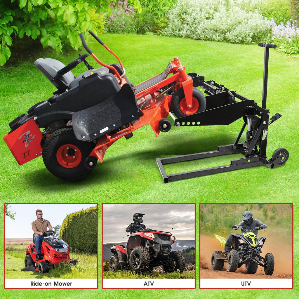 Garvee 550 lbs Lawn Mower Lift Jack for Riding Mowers, Adjustable Fit, Durable Steel, Secure Lock, Fits Lawn Tractors & Zero Turn Mowers, Garage Use