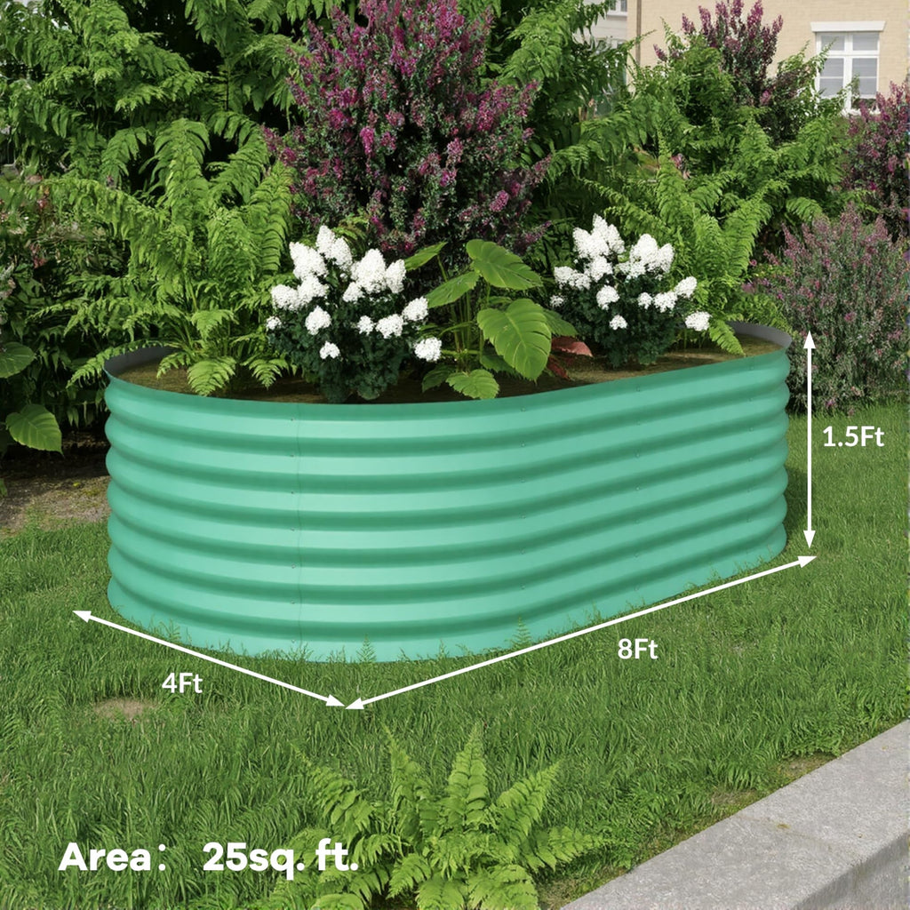 Garvee  8' X 4' X 1.5' Raised Garden Bed,Galvanized Raised Planter Boxes Outdoor with Easy Assembly, Large Garden Bed for Vegetables, Fruits, Flower,Raised Garden Bed,Green