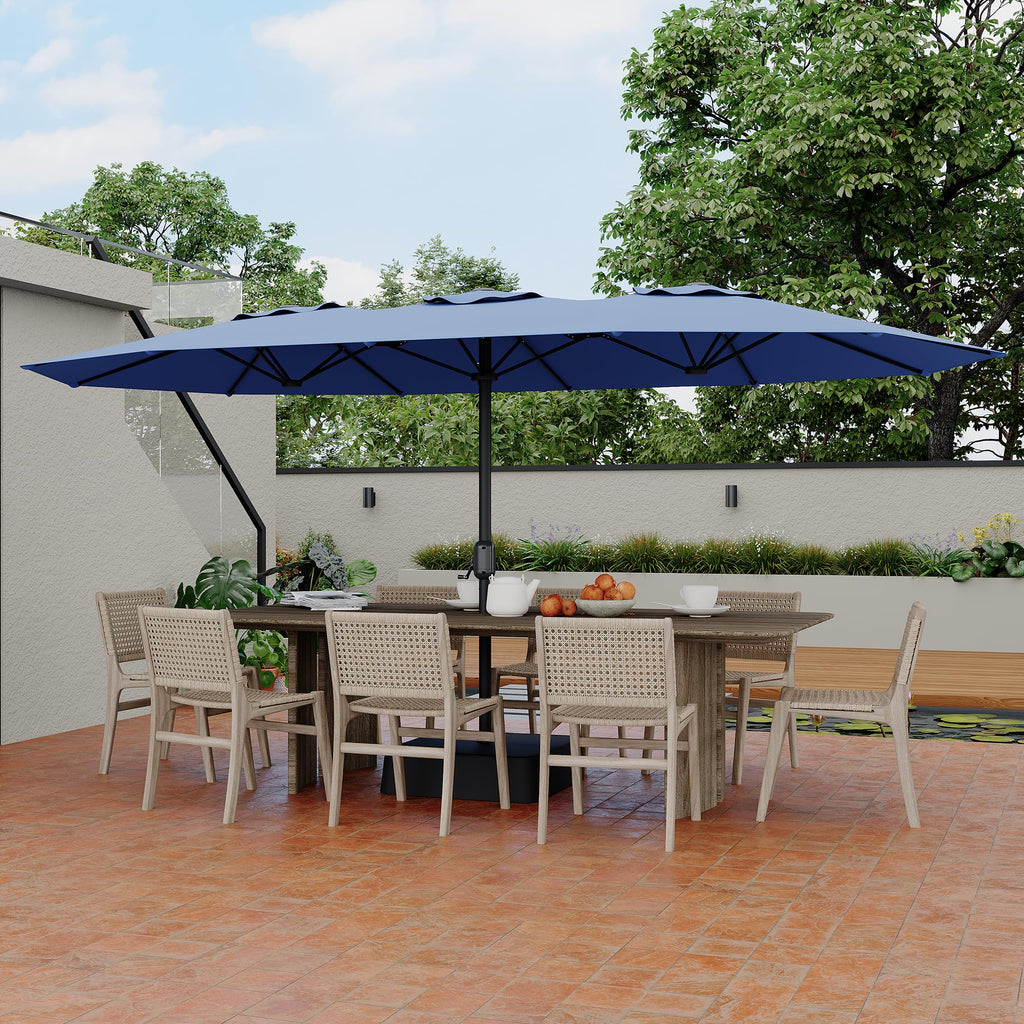 Garvee 15ft Double-Sided Rectangular Pool Umbrella with Base – 133 sq.ft Shade, Manual Crank, 180G Polyester, Rust-Resistant Steel for Patio & Poolside