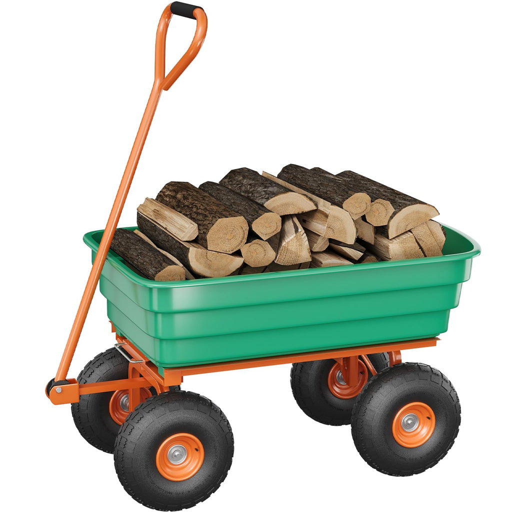 Garvee 1200 lb Garden Dump Cart, All-Terrain Yard Wagon with Quick Dump, Adjustable Handle, Heavy-Duty Steel Frame Utility Cart