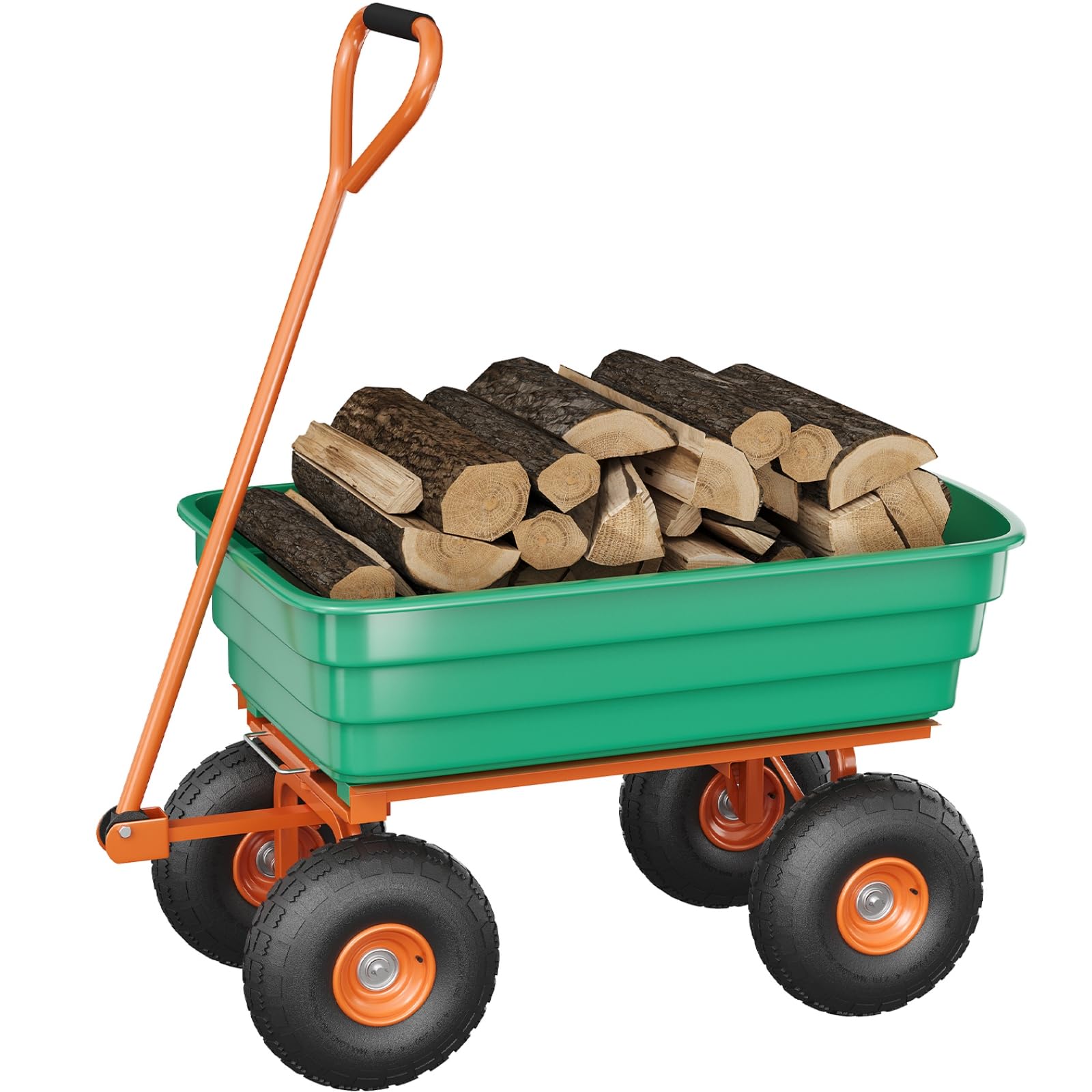 Garvee 1200 lb Garden Dump Cart, All-Terrain Yard Wagon with Quick Dump, Adjustable Handle, Heavy-Duty Steel Frame Utility Cart