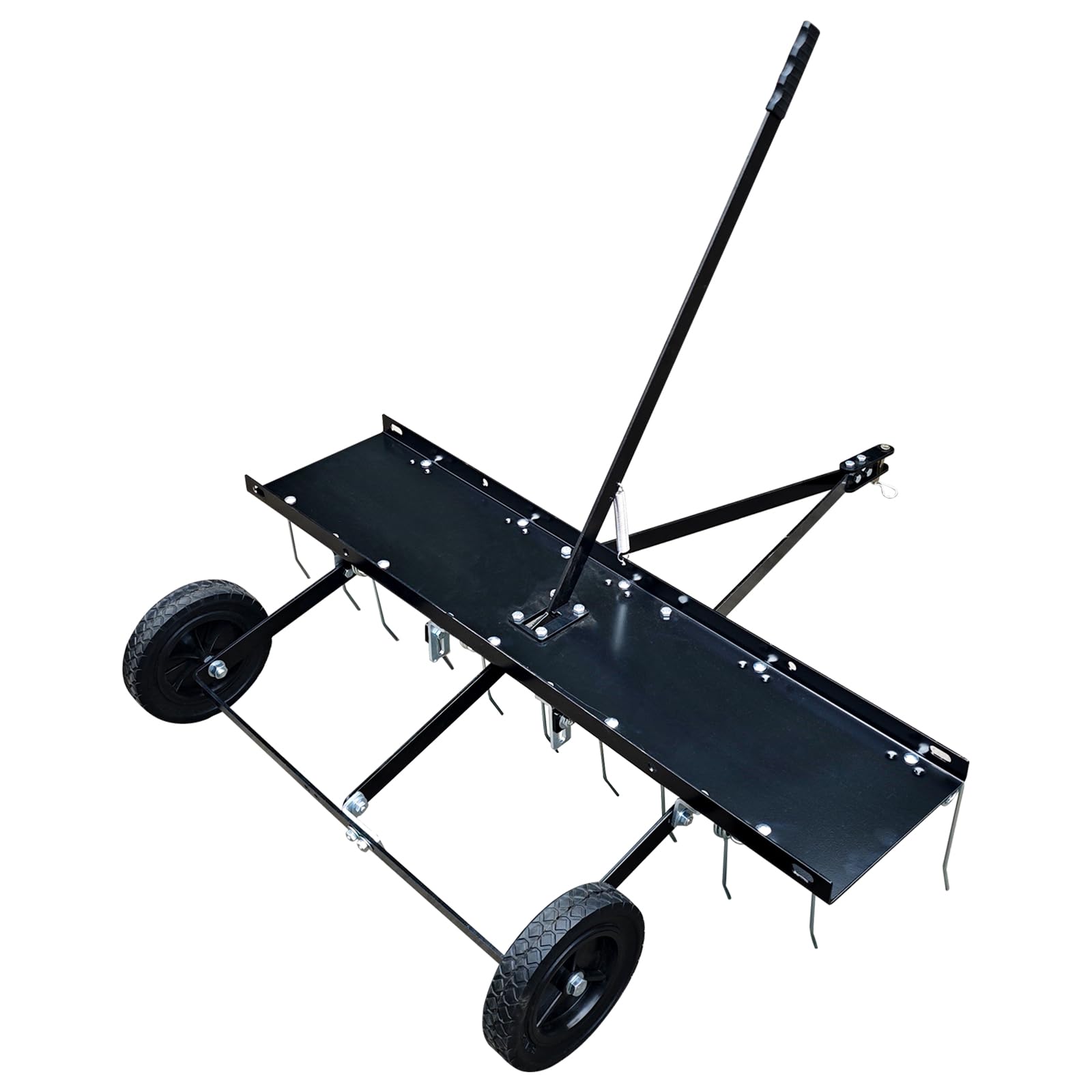 Garvee 48 Inch Pull Behind Dethatcher with 20 Spring Steel Tines, Heavy-Duty Durable Frame, Adjustable Height, Q235 Material, Lawn Tractor Rake for Yard Care