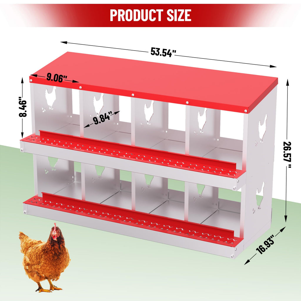 Garvee Chicken Nesting Box 8 Compartment Metal Galvanized Steel Durable Rust-Resistant Easy Egg Collection Ventilated for Coop