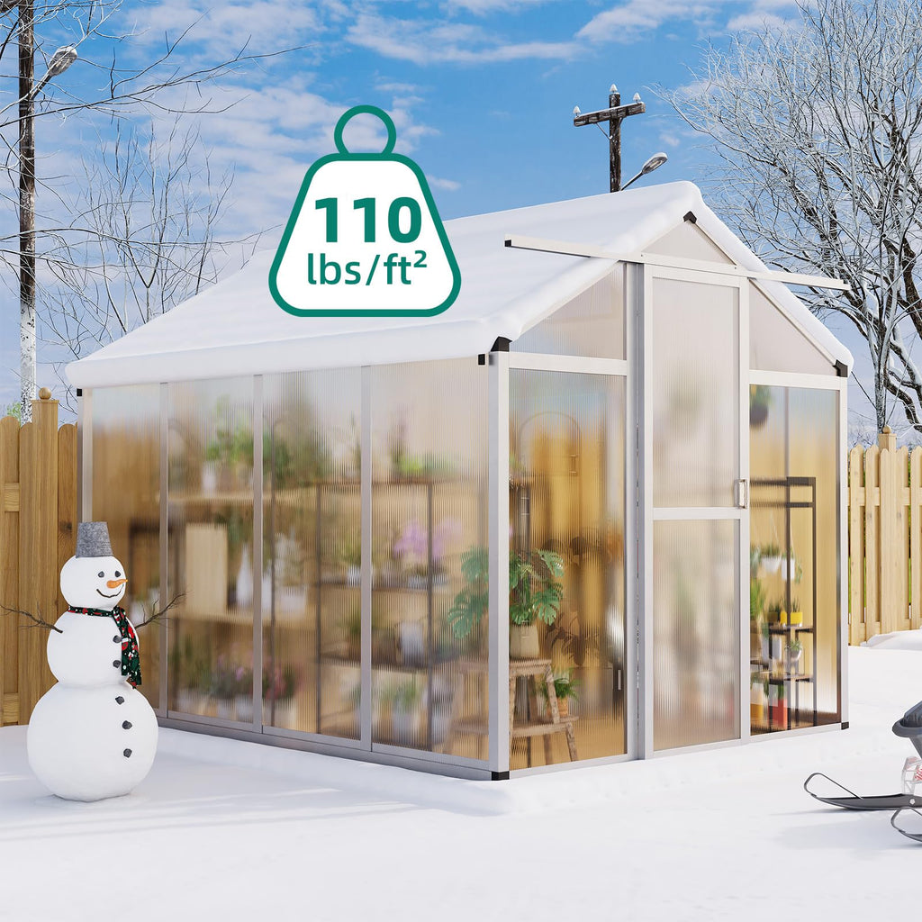 Garvee 6x8 FT Aluminum Greenhouse with Polycarbonate Panels, Roof Vent, Heavy Duty Frame, UV Protection, Walk-in Design for Garden & Patio