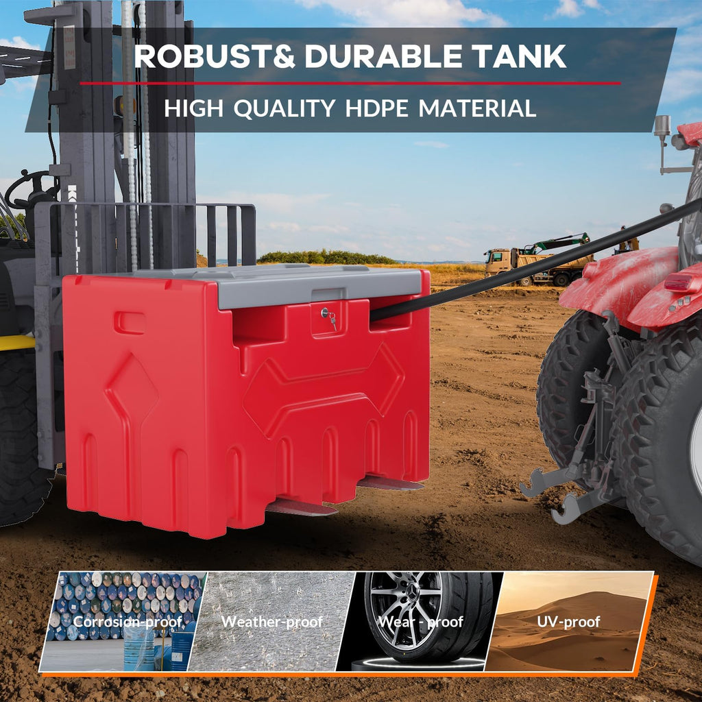 Garvee 52 Gallon Portable Diesel Fuel Tank with 12V Electric Pump, 10 GPM Flow, Durable PE Material, Auto Shut-Off Nozzle, 13ft Hose, Forklift Compatible for Agriculture