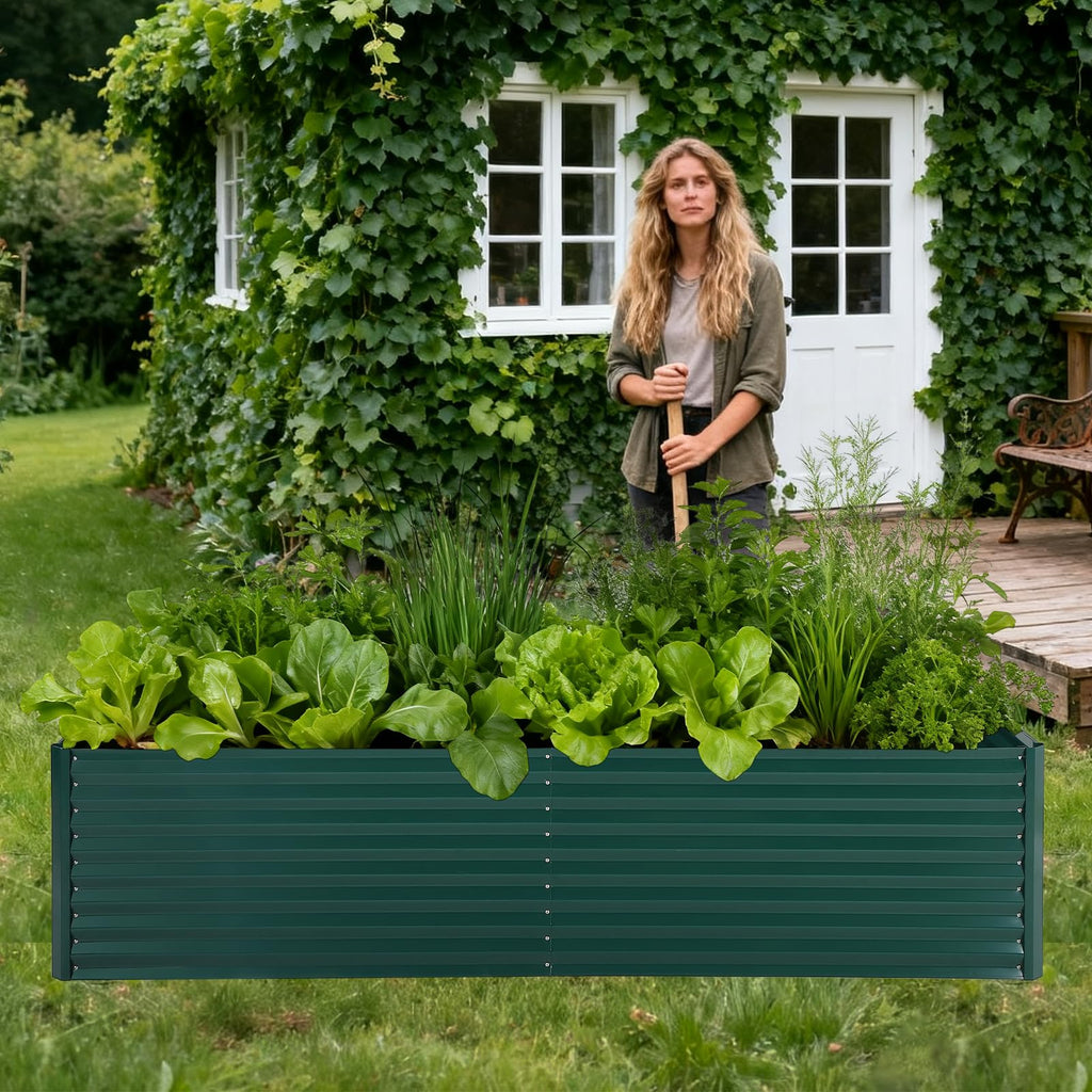 Garvee Galvanized Raised Garden Bed Kit with Cover, Extra Deep Metal Planter, Reinforced Structure, Effortless Assembly, Weather-Resistant Steel, Organic Gardening, Outdoor Use