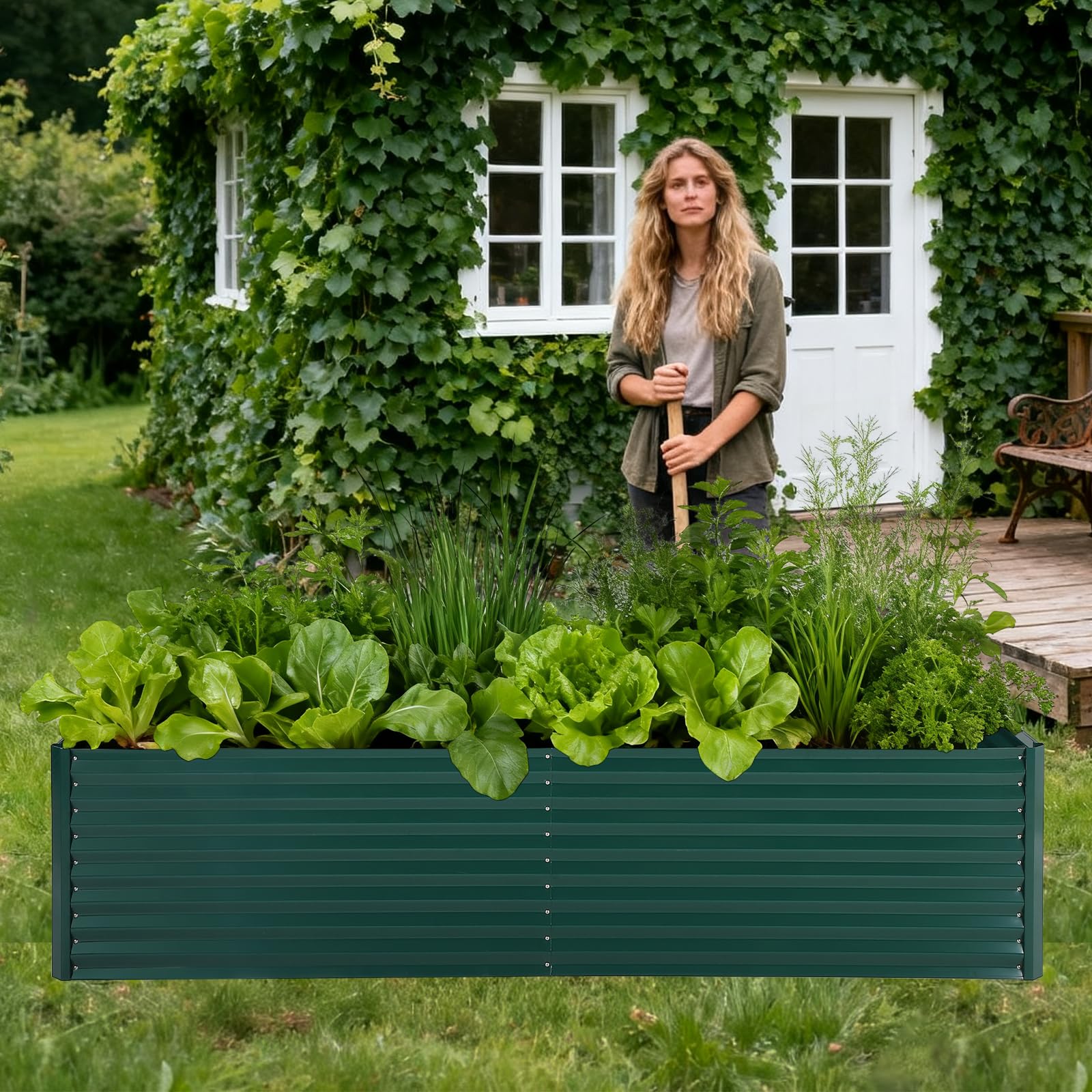 Garvee Galvanized Raised Garden Bed Kit with Cover, Extra Deep Metal Planter, Reinforced Structure, Effortless Assembly, Weather-Resistant Steel, Organic Gardening, Outdoor Use