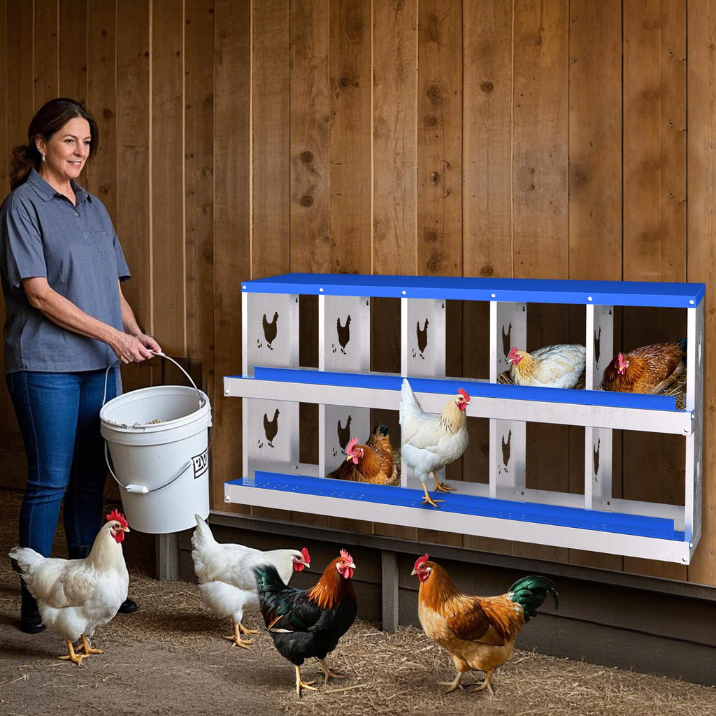 Garvee 10-Hole Chicken Nest Box Heavy Duty Galvanized Steel  Ventilation System Bioengineering Design Blue for Hens Ducks Small Poultry