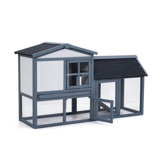Garvee 54'' Rabbit Hutch Indoor Outdoor Rabbit Cage, Two Floors Wooden Rabbit Cage Indoor, Wooden Chicken Coop Guinea Pigs Pet House Cage with Run, Pull Out Tray, Asphalt Roof for Small Animals