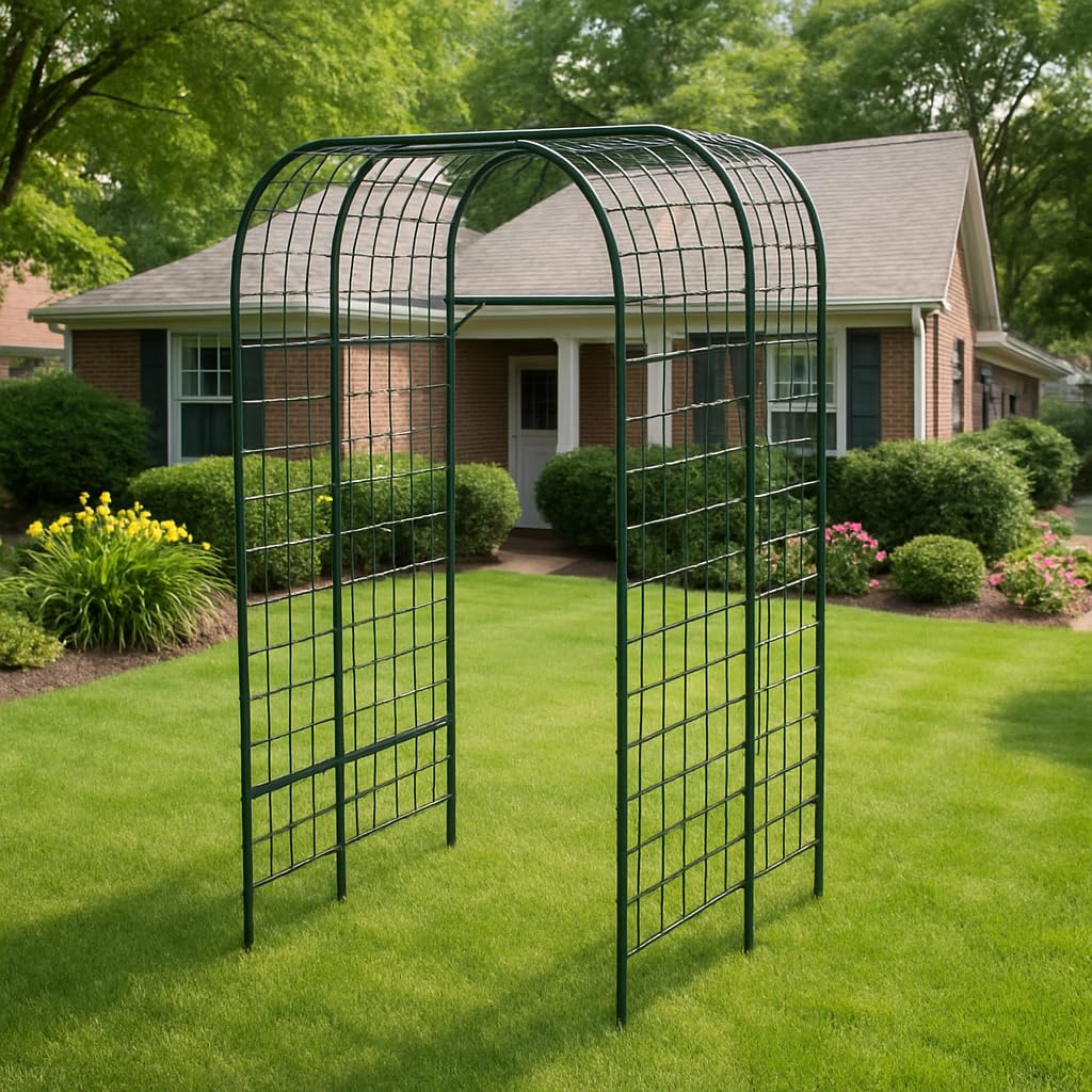 Garvee 7.3Ft Metal Garden Arch Trellis Black Climbing Plant Support Durable Rust-Resistant Steel Plastic Connectors Easy Assembly for Raised Beds