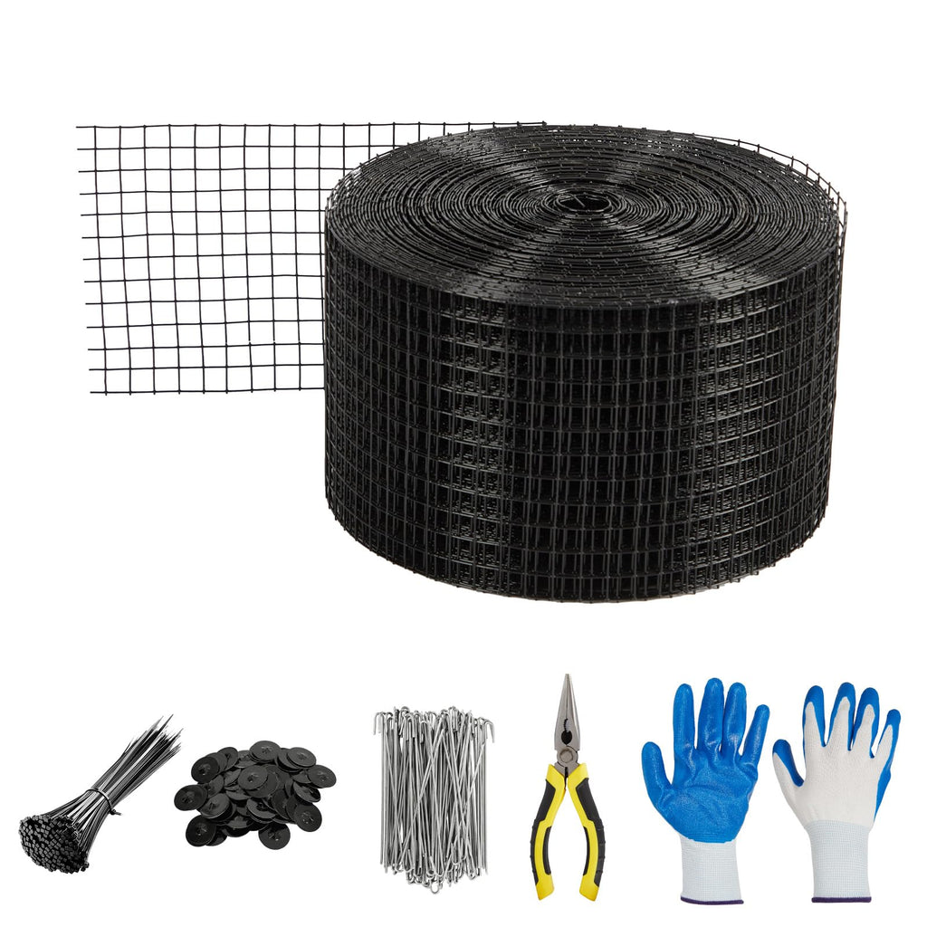 Garvee Solar Panel Critter Guard Mesh 6”x100' PVC Coated Wire Heavy Duty ½-Inch Grid with Clips, Cable Ties, Gloves, Pliers for Outdoor Pest Protection