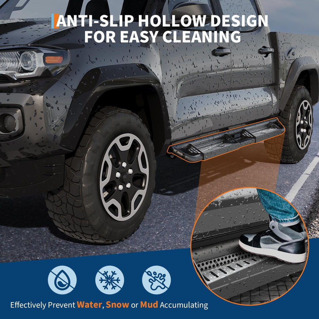 Garvee 6" Running Boards for 2005-2023 Toyota Tacoma Double Cab, Bolt-On Steel Side Steps, Non-Slip Textured Surface, Black Powder Coated Direct Fit Nerf Bars