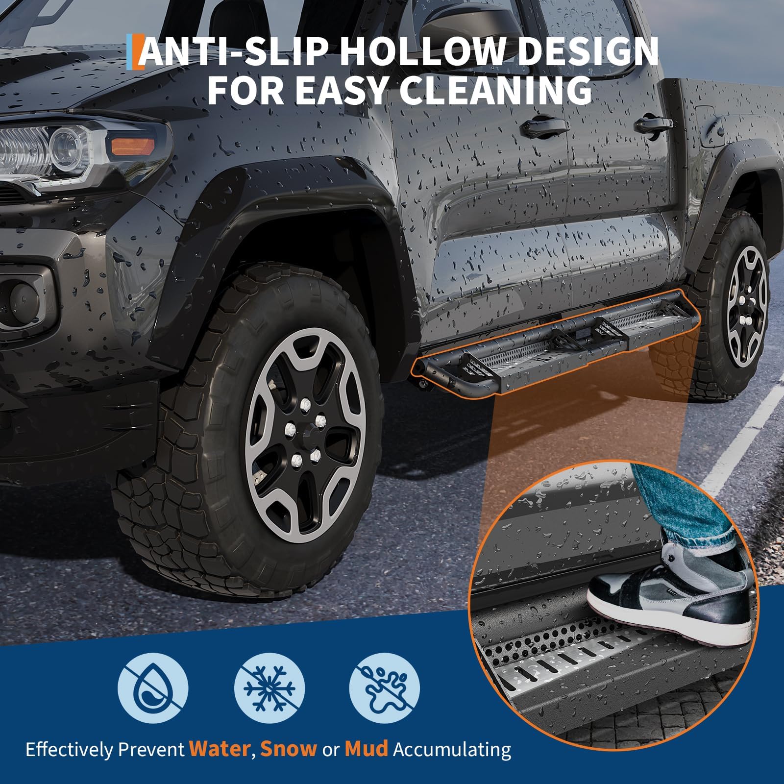Garvee 6" Running Boards for 2005-2023 Toyota Tacoma Double Cab, Bolt-On Steel Side Steps, Non-Slip Textured Surface, Black Powder Coated Direct Fit Nerf Bars
