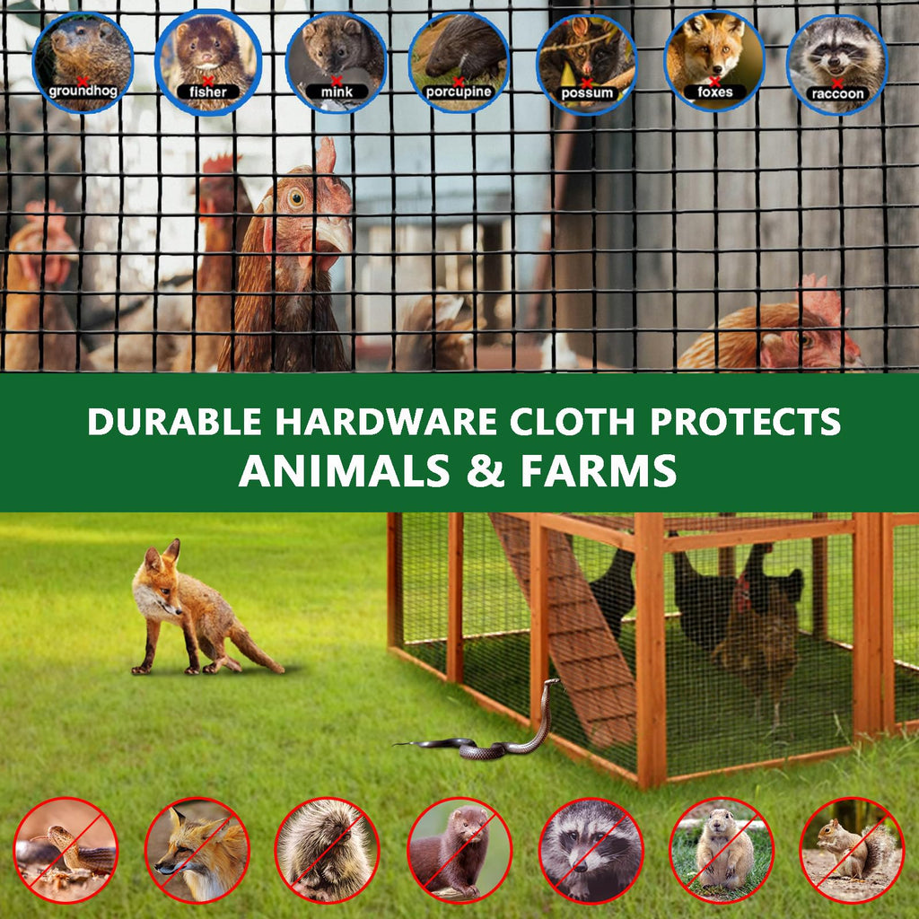 Garvee 48"x100' 19-Gauge Black Vinyl-Coated Wire Mesh - Welded Hardware Cloth w/Gloves & Plier 1/2" Galvanized for Gardens/Coops