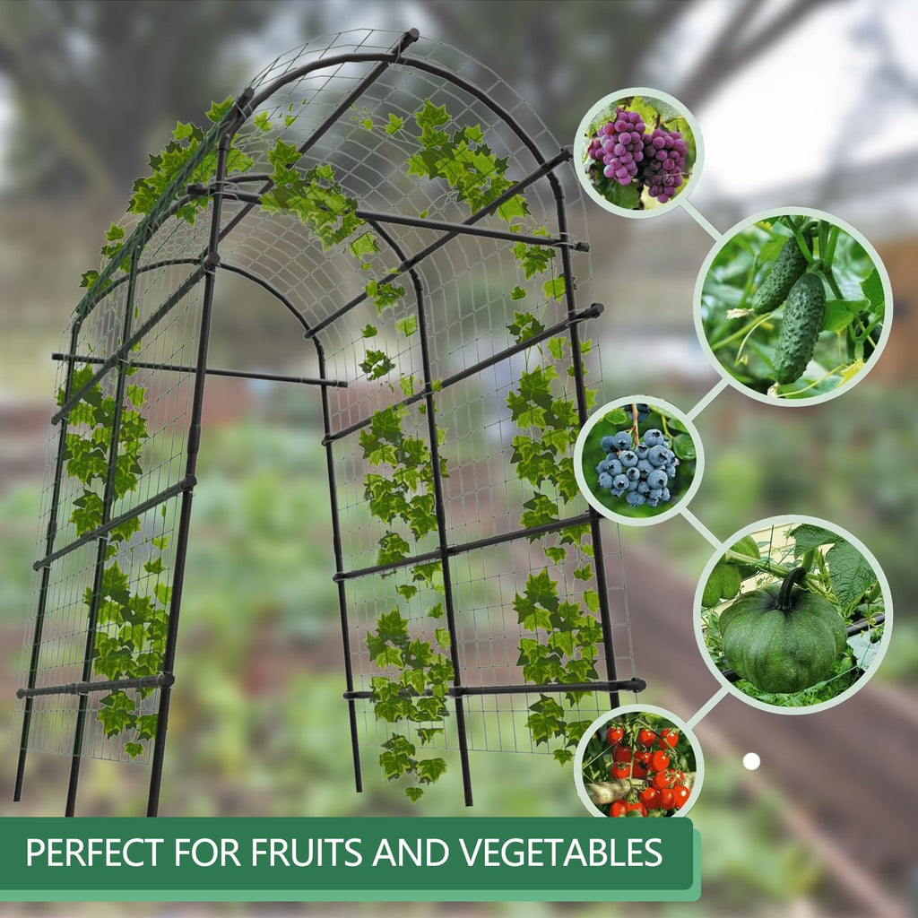 Garvee Garden Arch Trellis 7.5FT Extra Tall Stainless Steel Polyethylene-Coated Sturdy Netting Adjustable Width Outdoor Wedding Party Decor